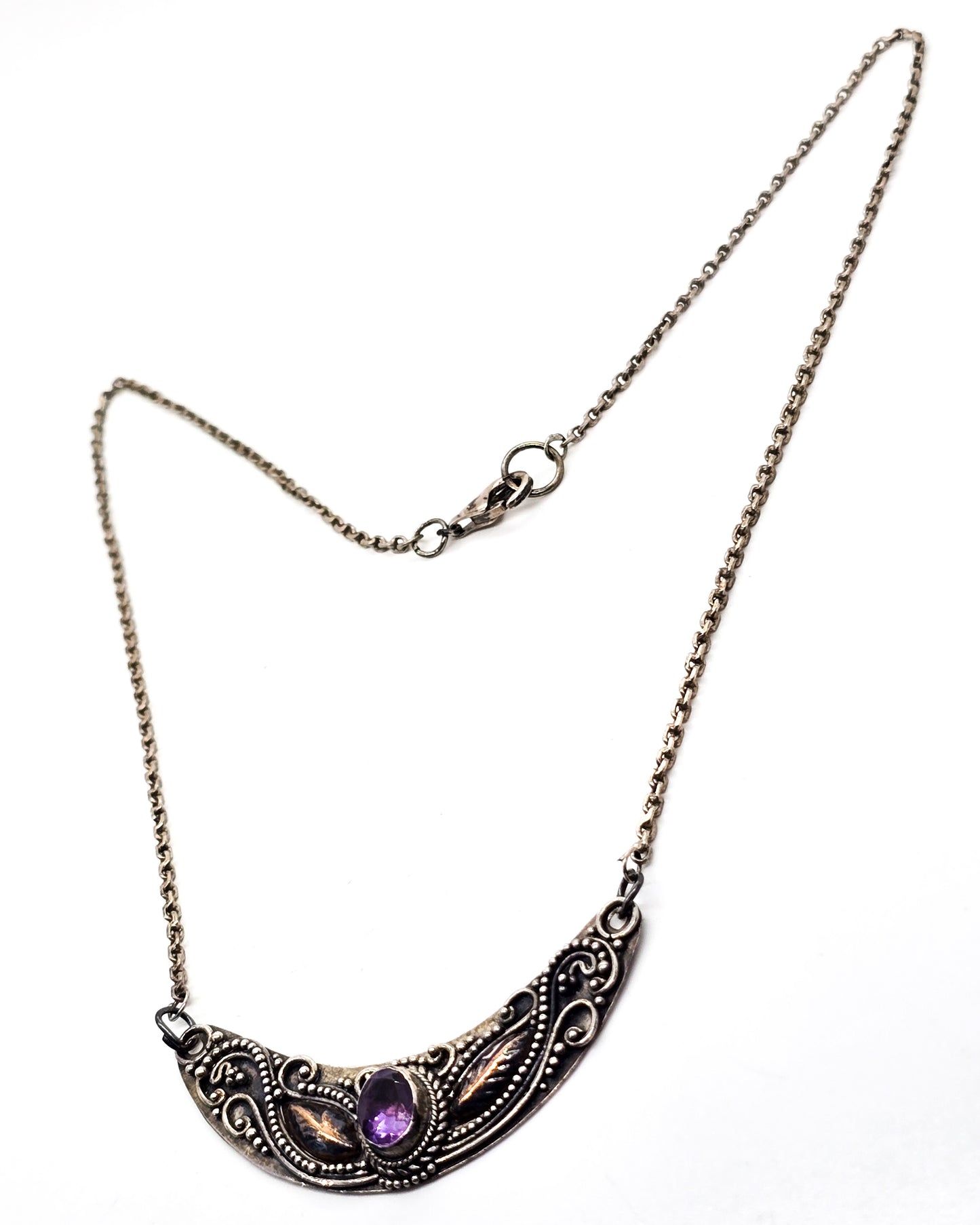 Amethyst Bali Balinese purple gemstone sterling silver gold vintage statement necklace