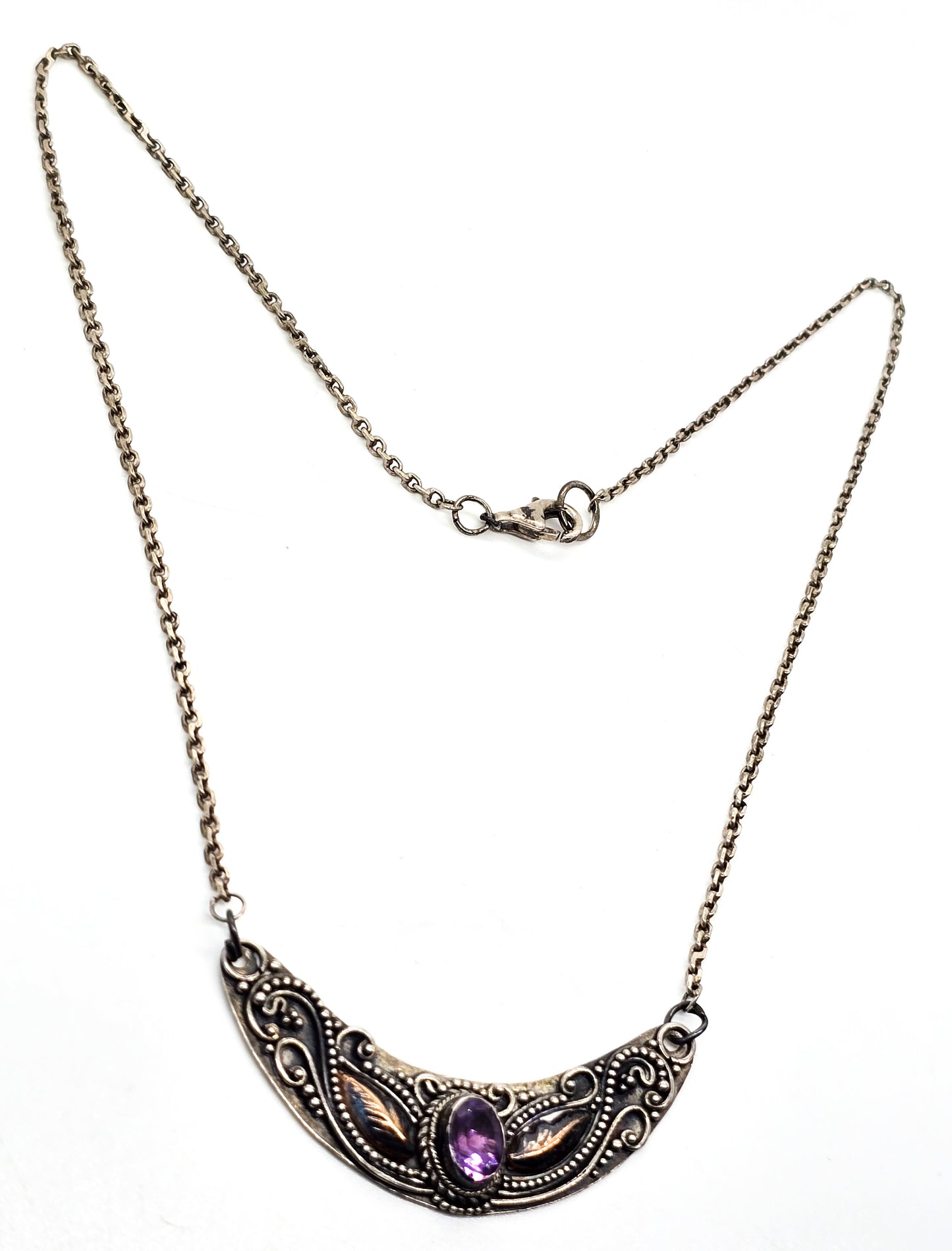 Amethyst Bali Balinese purple gemstone sterling silver gold vintage statement necklace