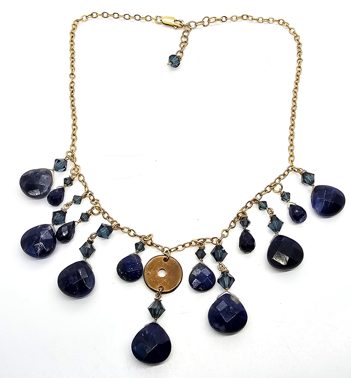 Lapis Lazuli blue gemstone 14kt 1/20 yellow gold filled statement necklace