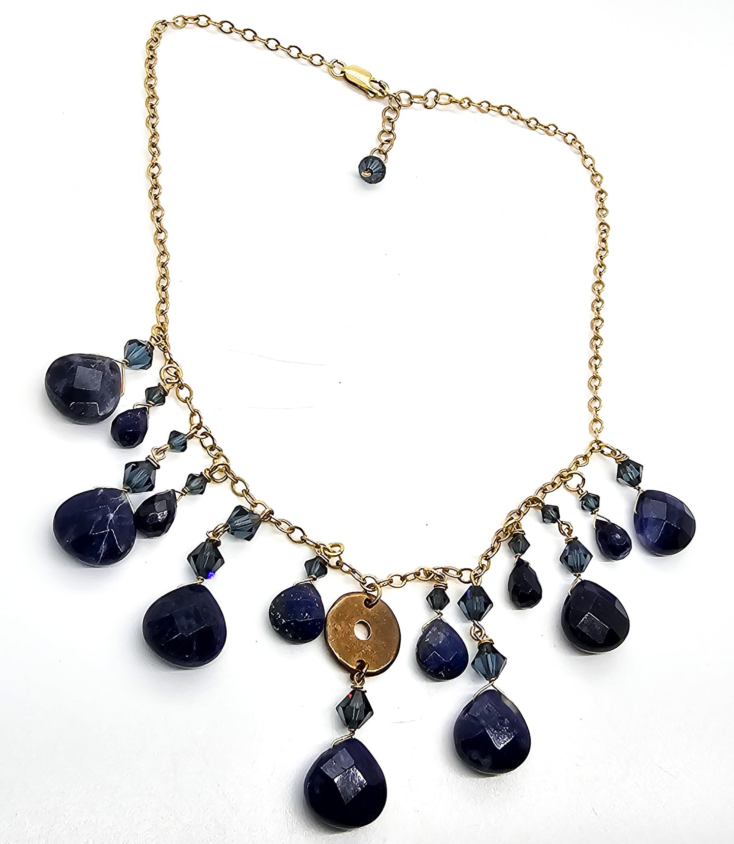Lapis Lazuli blue gemstone 14kt 1/20 yellow gold filled statement necklace