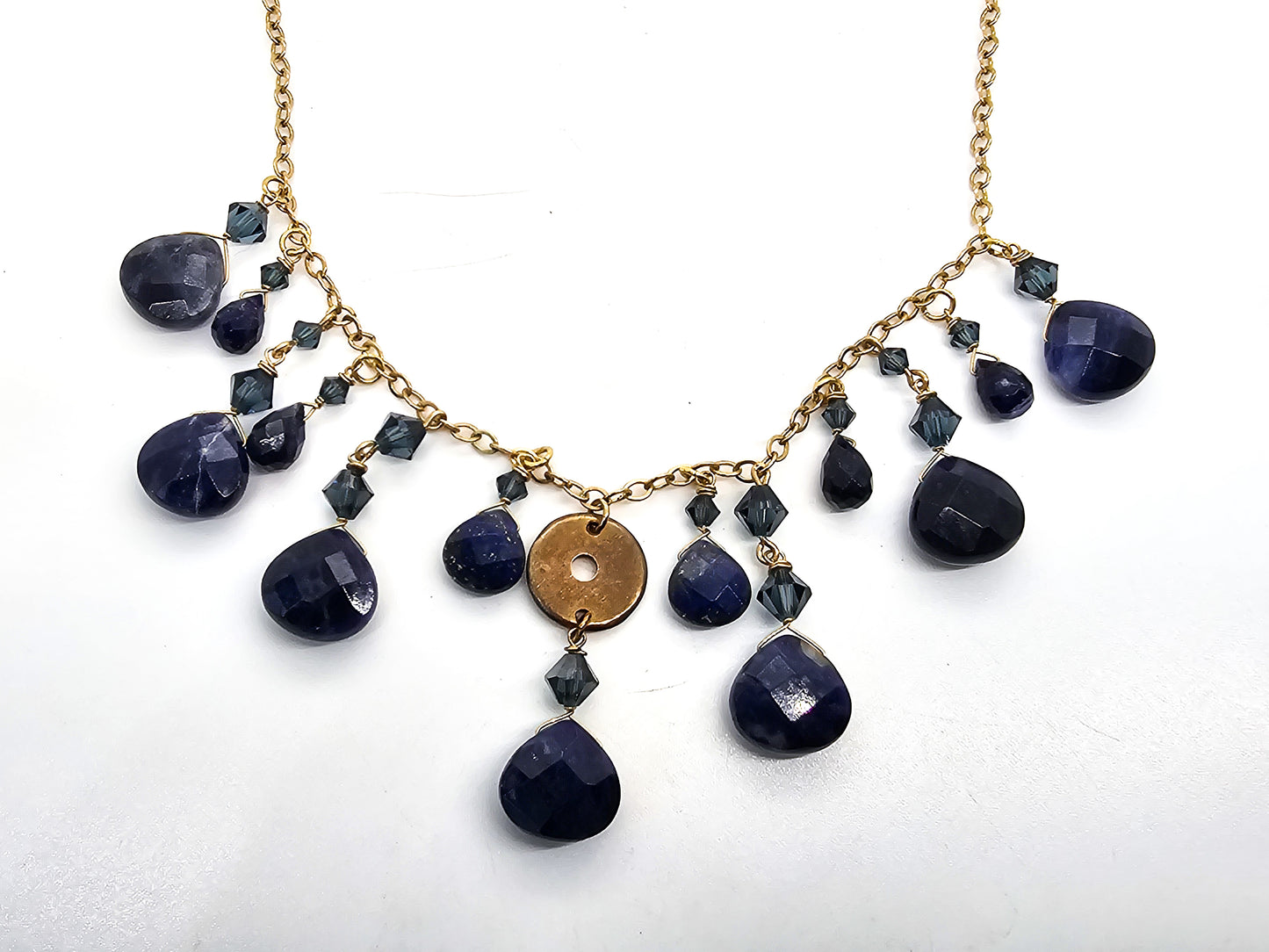 Lapis Lazuli blue gemstone 14kt 1/20 yellow gold filled statement necklace
