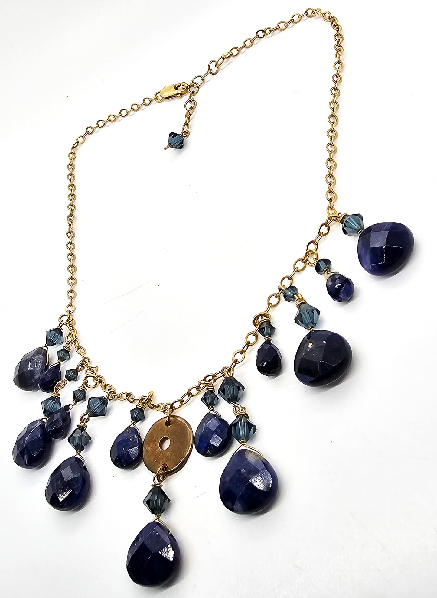 Lapis Lazuli blue gemstone 14kt 1/20 yellow gold filled statement necklace