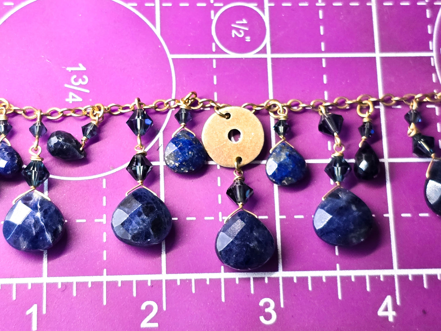 Lapis Lazuli blue gemstone 14kt 1/20 yellow gold filled statement necklace