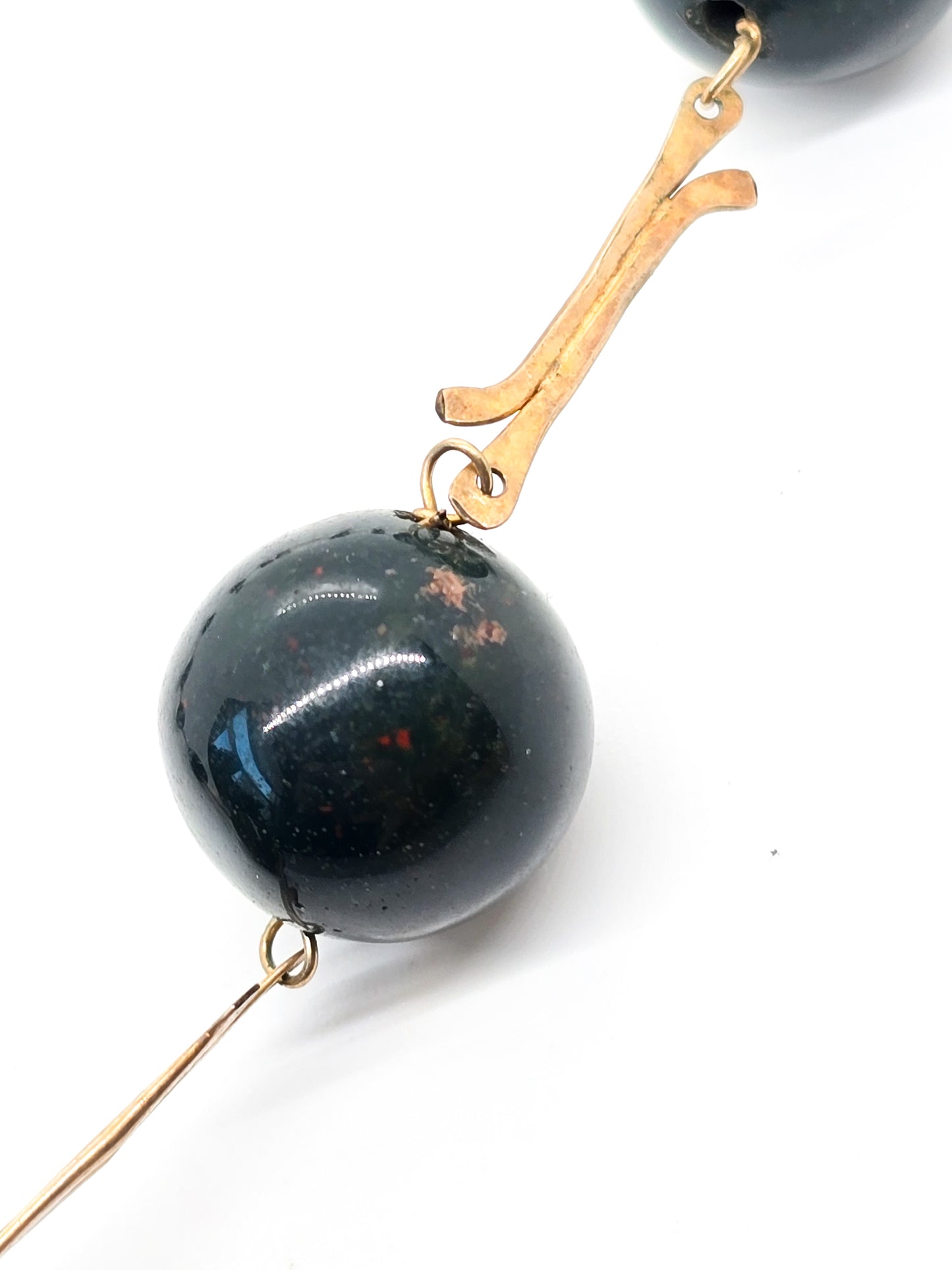 Bloodstone large 15mm beaded graduated stationary gold filled artisan vintage necklace