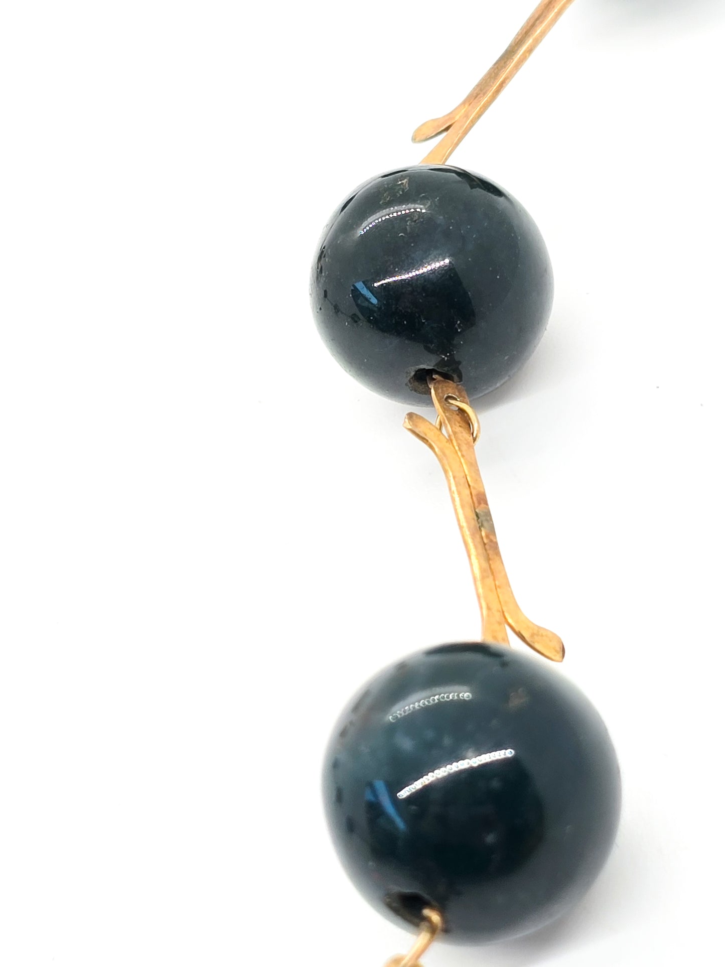 Bloodstone large 15mm beaded graduated stationary gold filled artisan vintage necklace