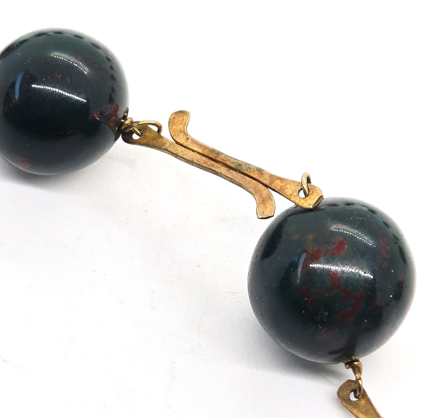Bloodstone large 15mm beaded graduated stationary gold filled artisan vintage necklace