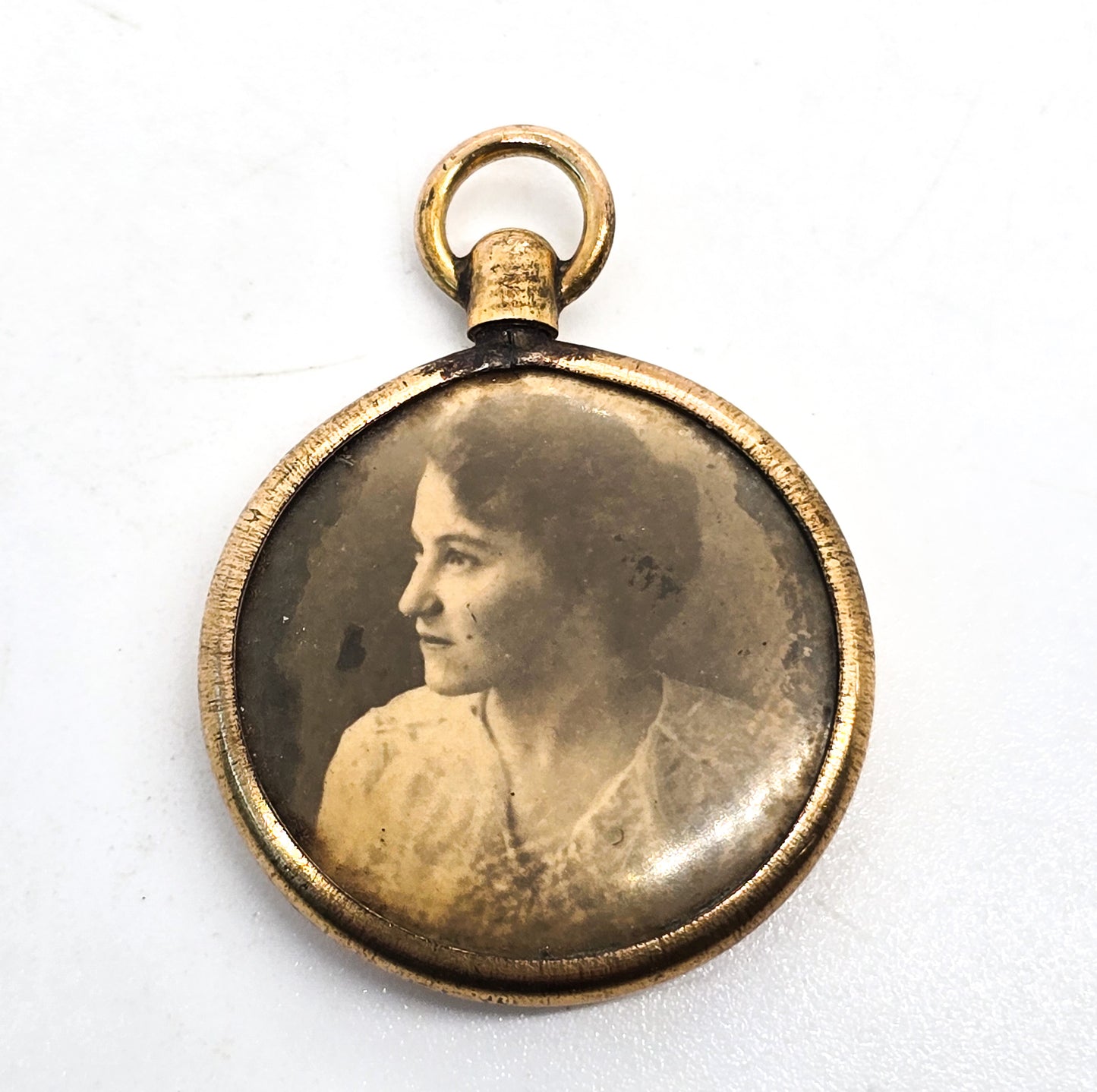 Antique yellow gold filled doubled sided man and women fob charm pendant