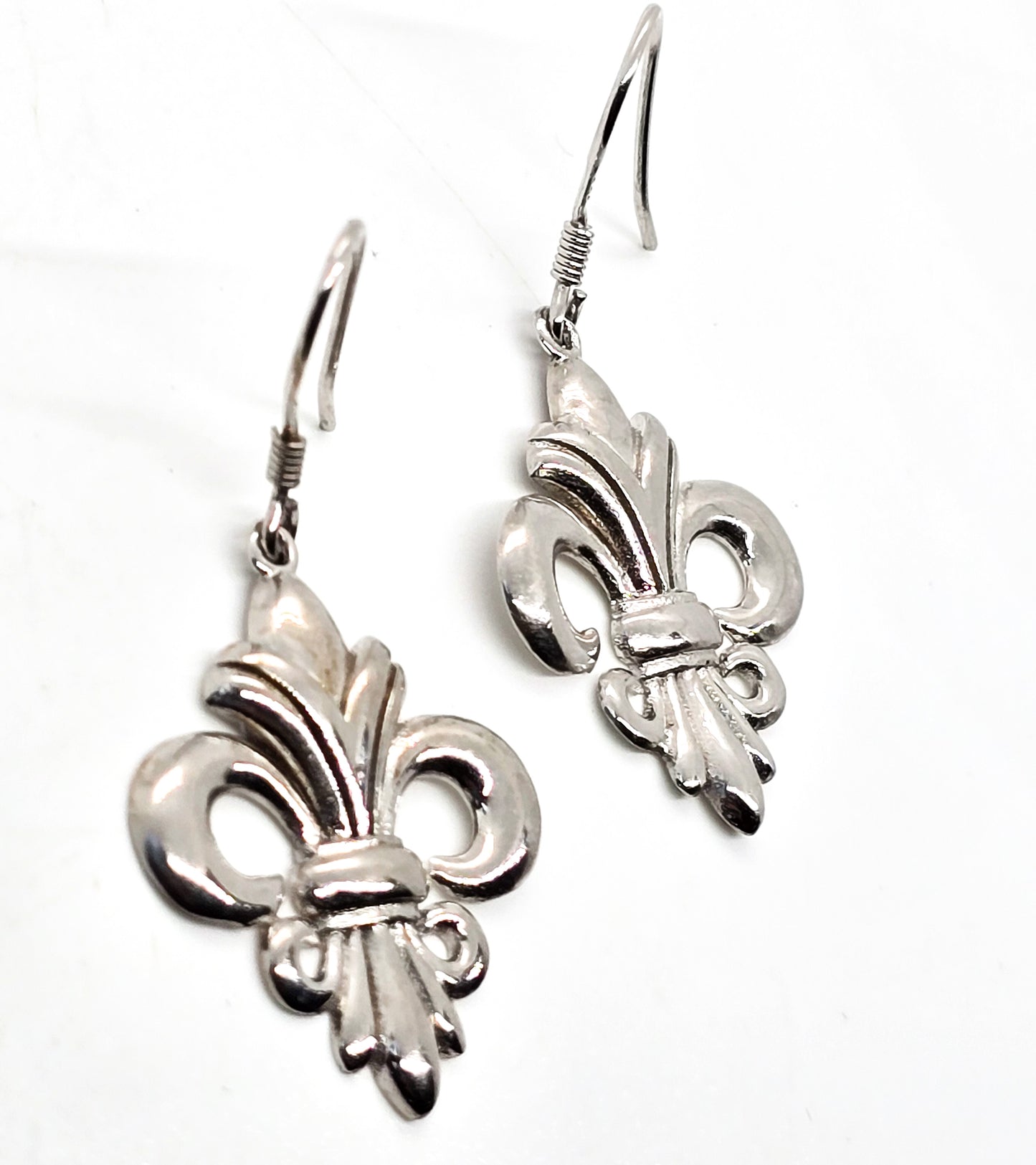 Fleur de Lis French Creole Rhodium plated sterling silver drop earrings