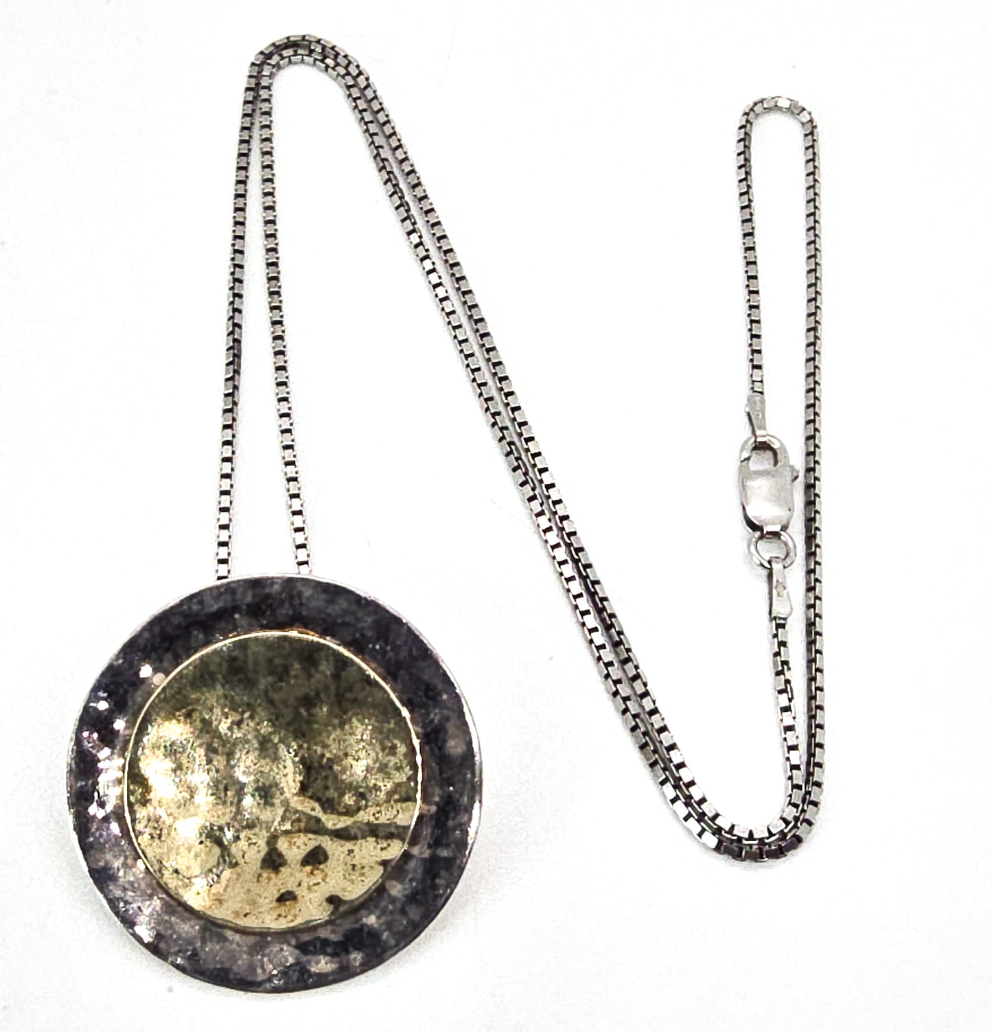 Silpada Round Pendant S1375 Sterling Silver & 14K Gold Plated hammered silver necklace