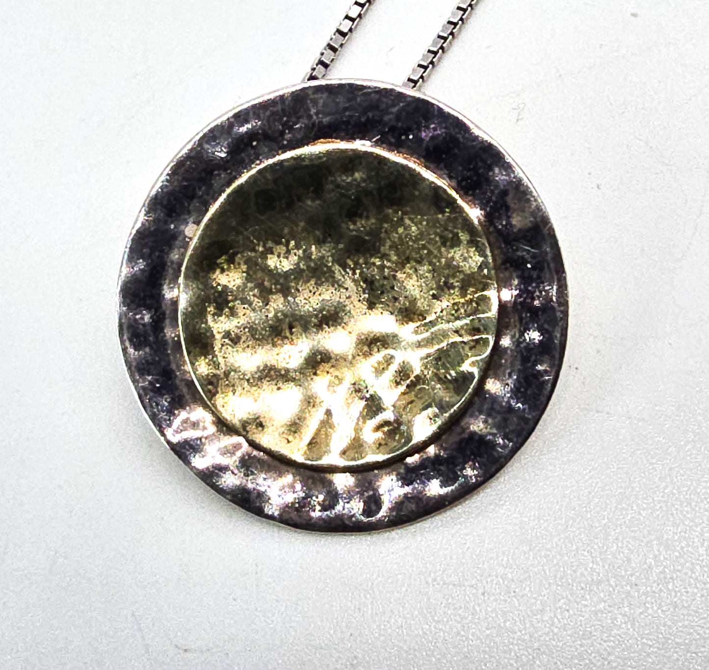 Silpada Round Pendant S1375 Sterling Silver & 14K Gold Plated hammered silver necklace