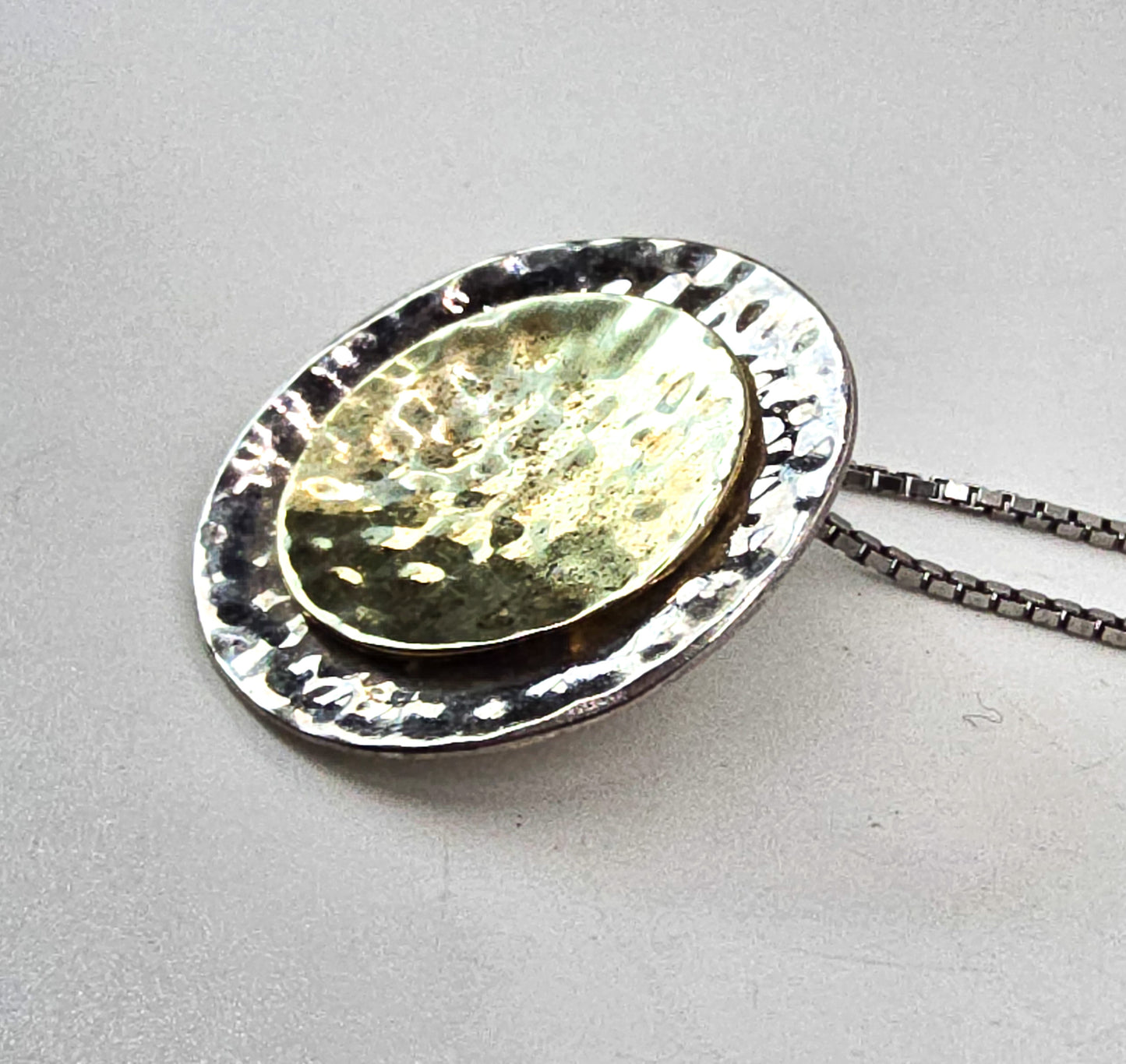Silpada Round Pendant S1375 Sterling Silver & 14K Gold Plated hammered silver necklace