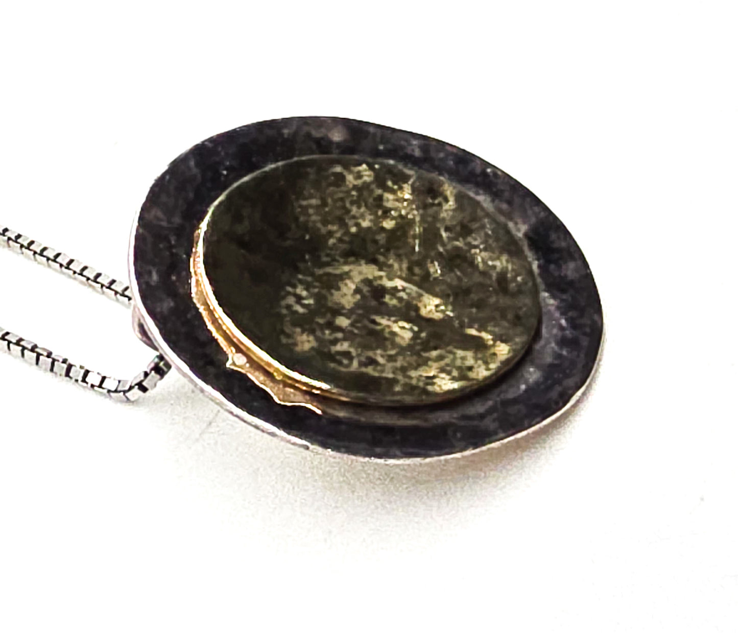 Silpada Round Pendant S1375 Sterling Silver & 14K Gold Plated hammered silver necklace