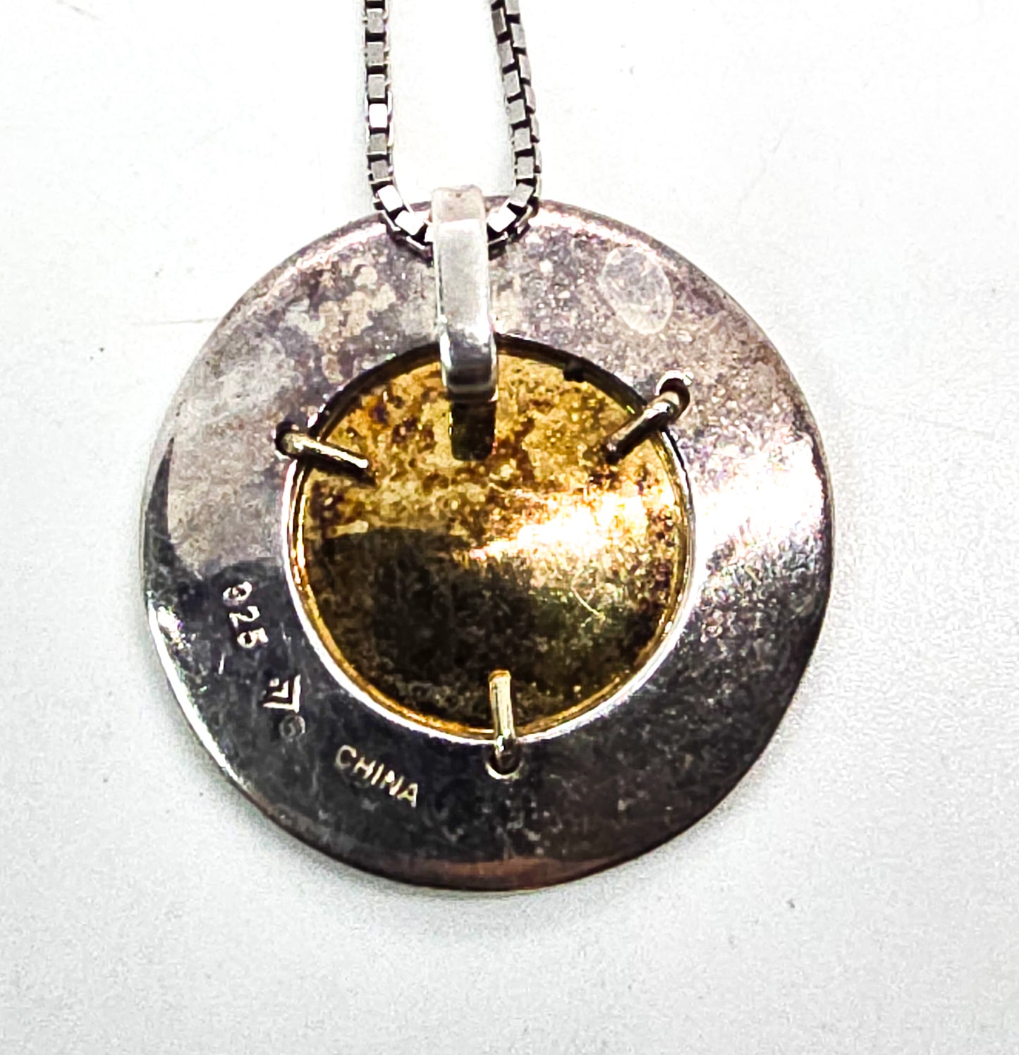 Silpada Round Pendant S1375 Sterling Silver & 14K Gold Plated hammered silver necklace