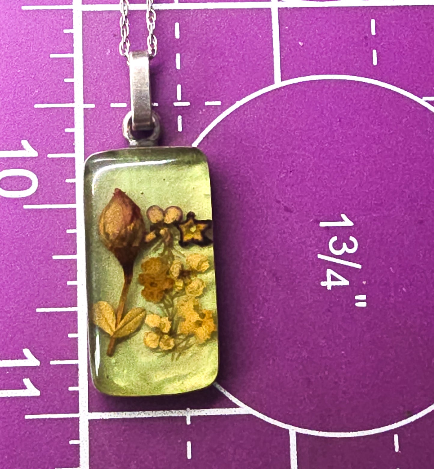 Dried natural flowers retro hippy vintage 1970's sterling silver pendant necklace cottage core