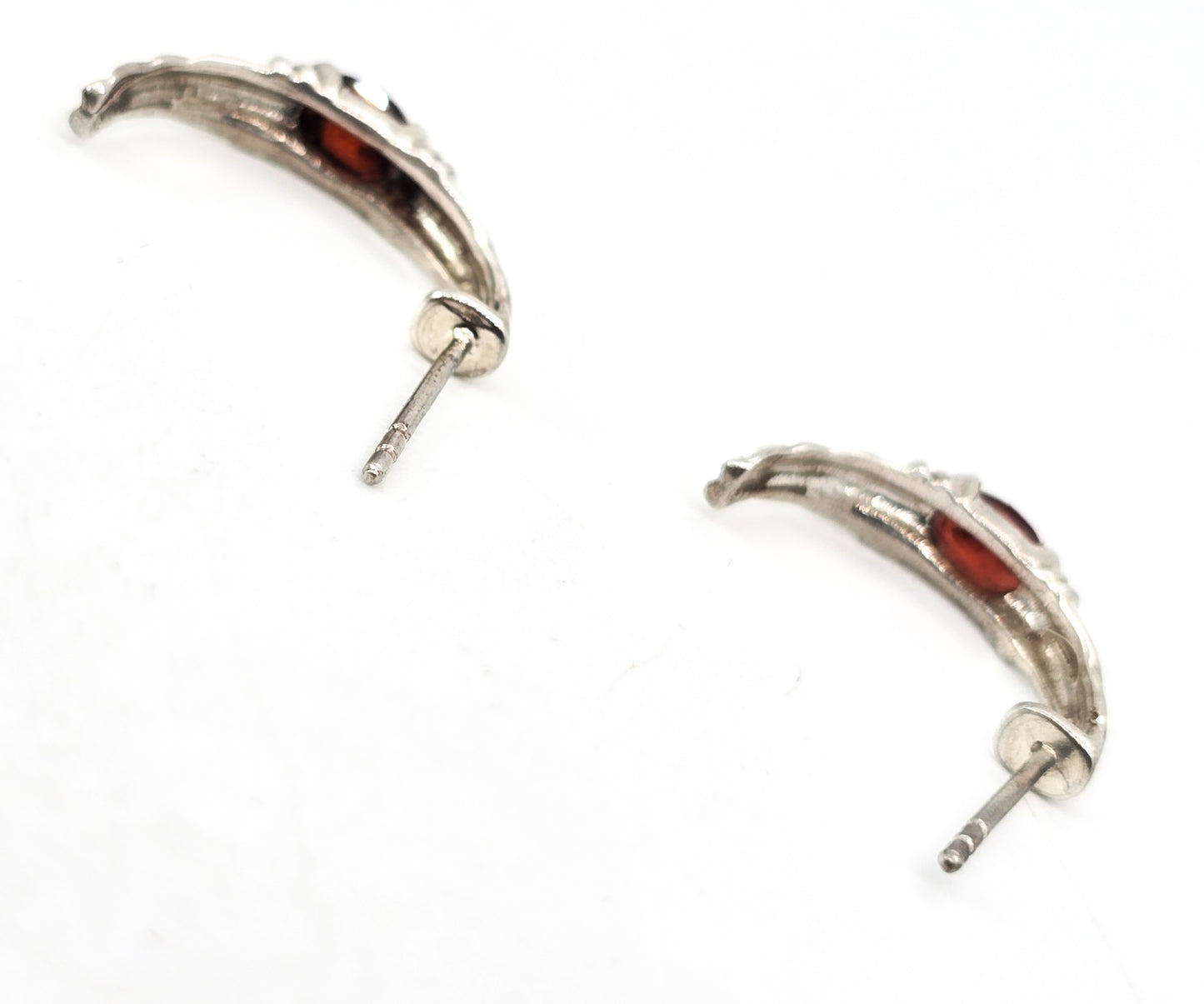 Red Garnet half hoop twisted rope sterling silver vintage gemstone earrings