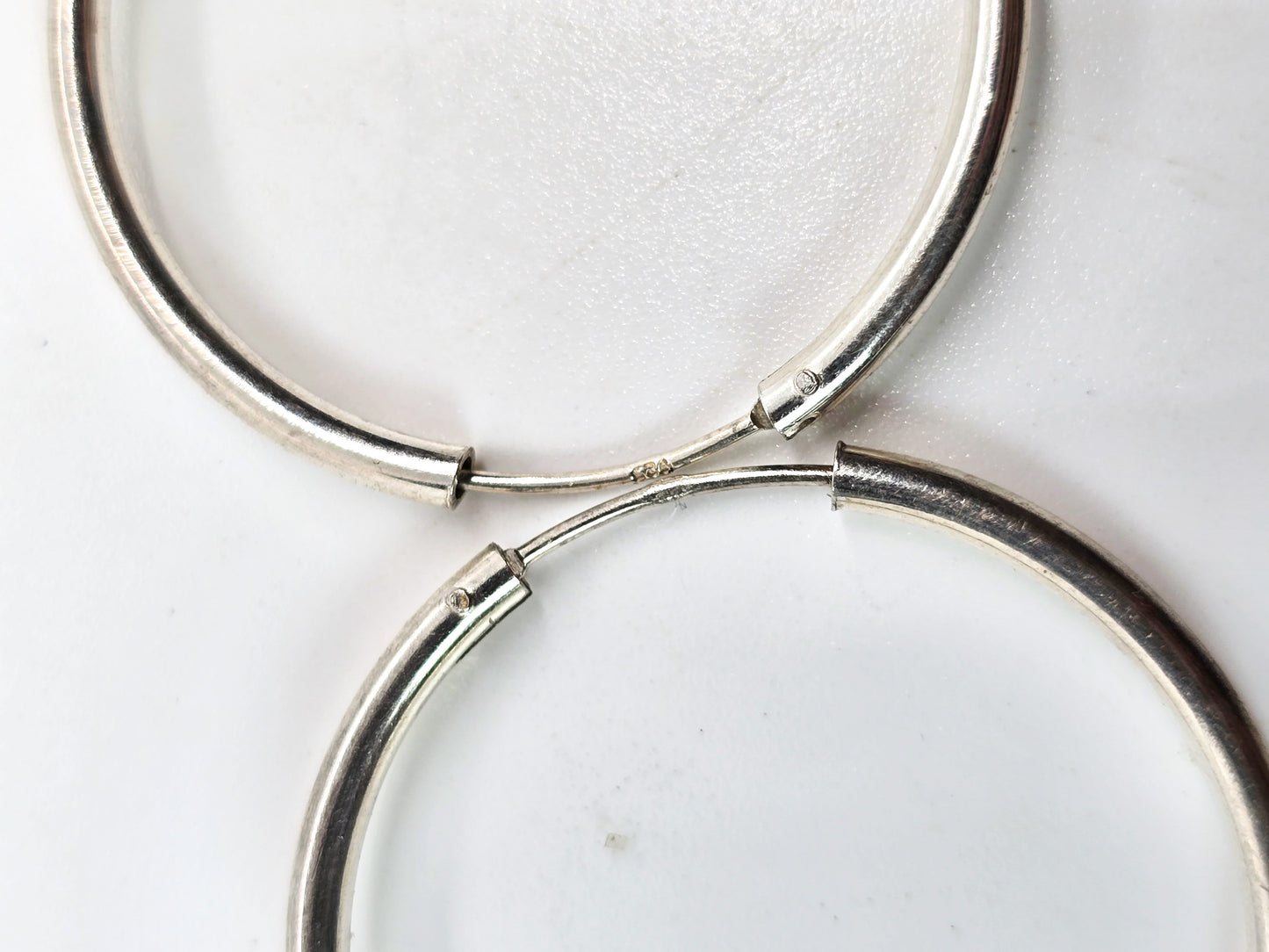 Thin silver hoops internal threaded vintage retro hoop earrings