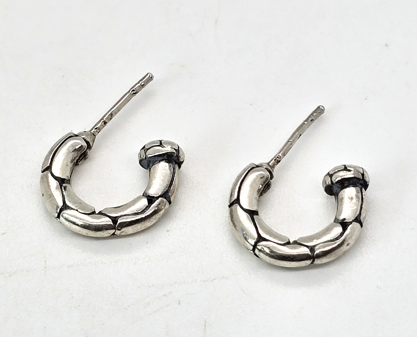 Pebble embossed half hoop sterling silver post earrings