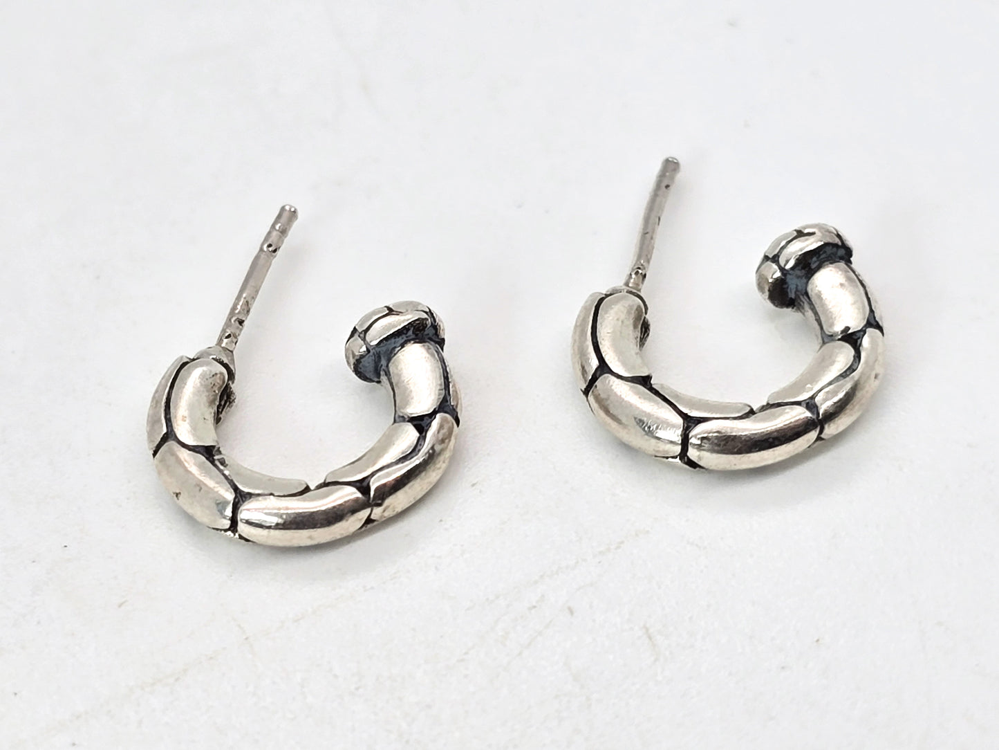 Pebble embossed half hoop sterling silver post earrings