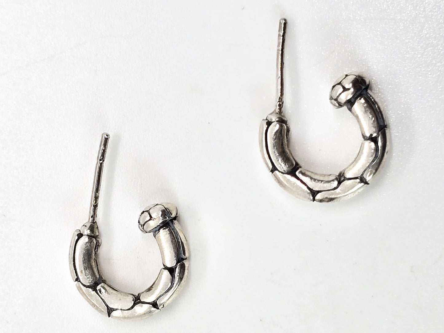 Pebble embossed half hoop sterling silver post earrings