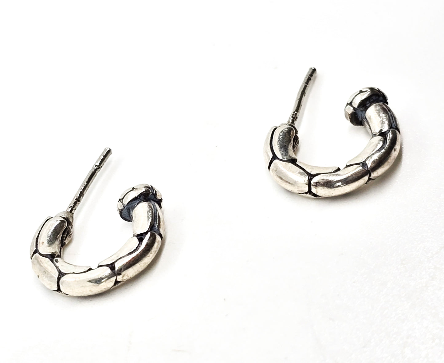 Pebble embossed half hoop sterling silver post earrings