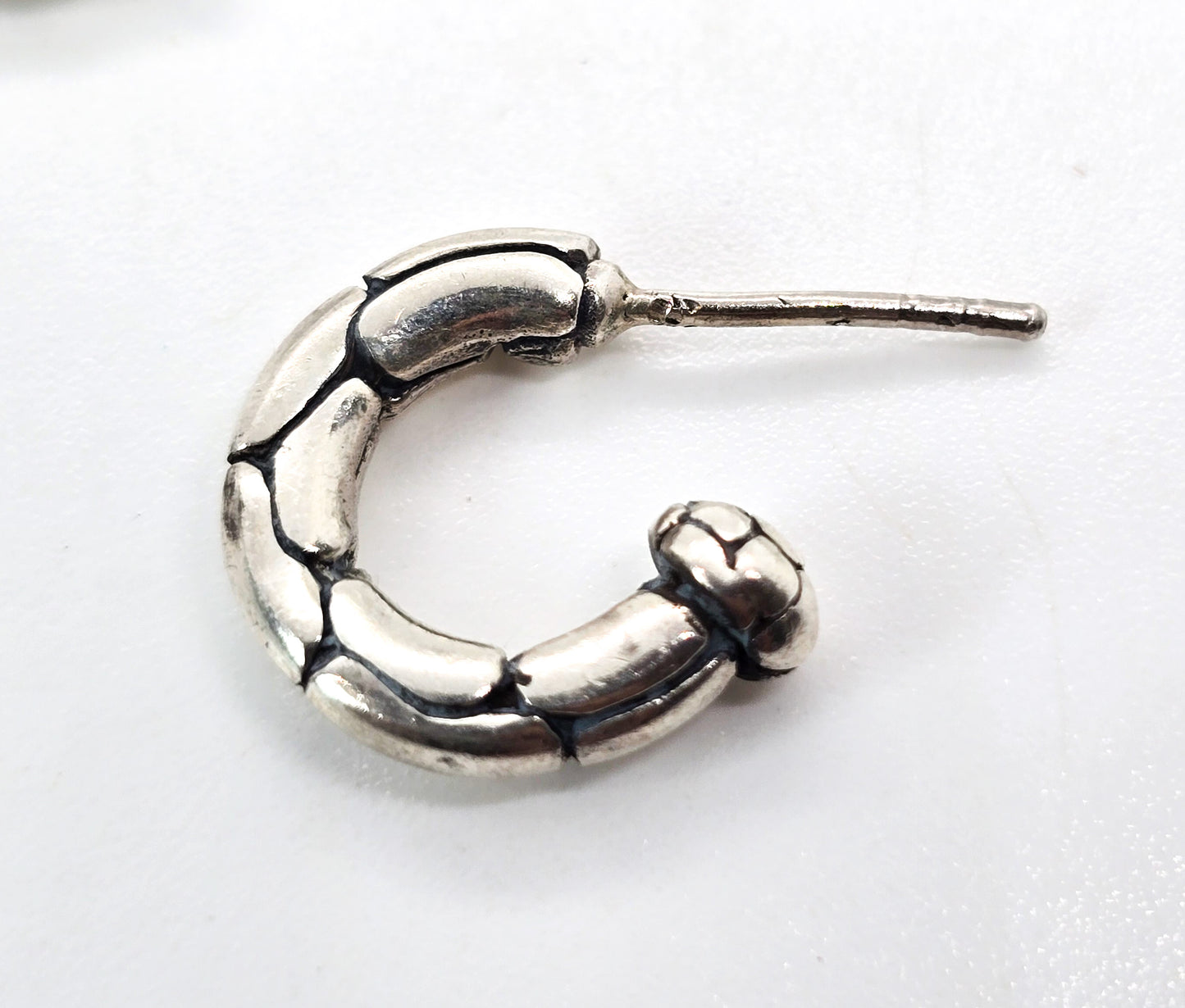 Pebble embossed half hoop sterling silver post earrings