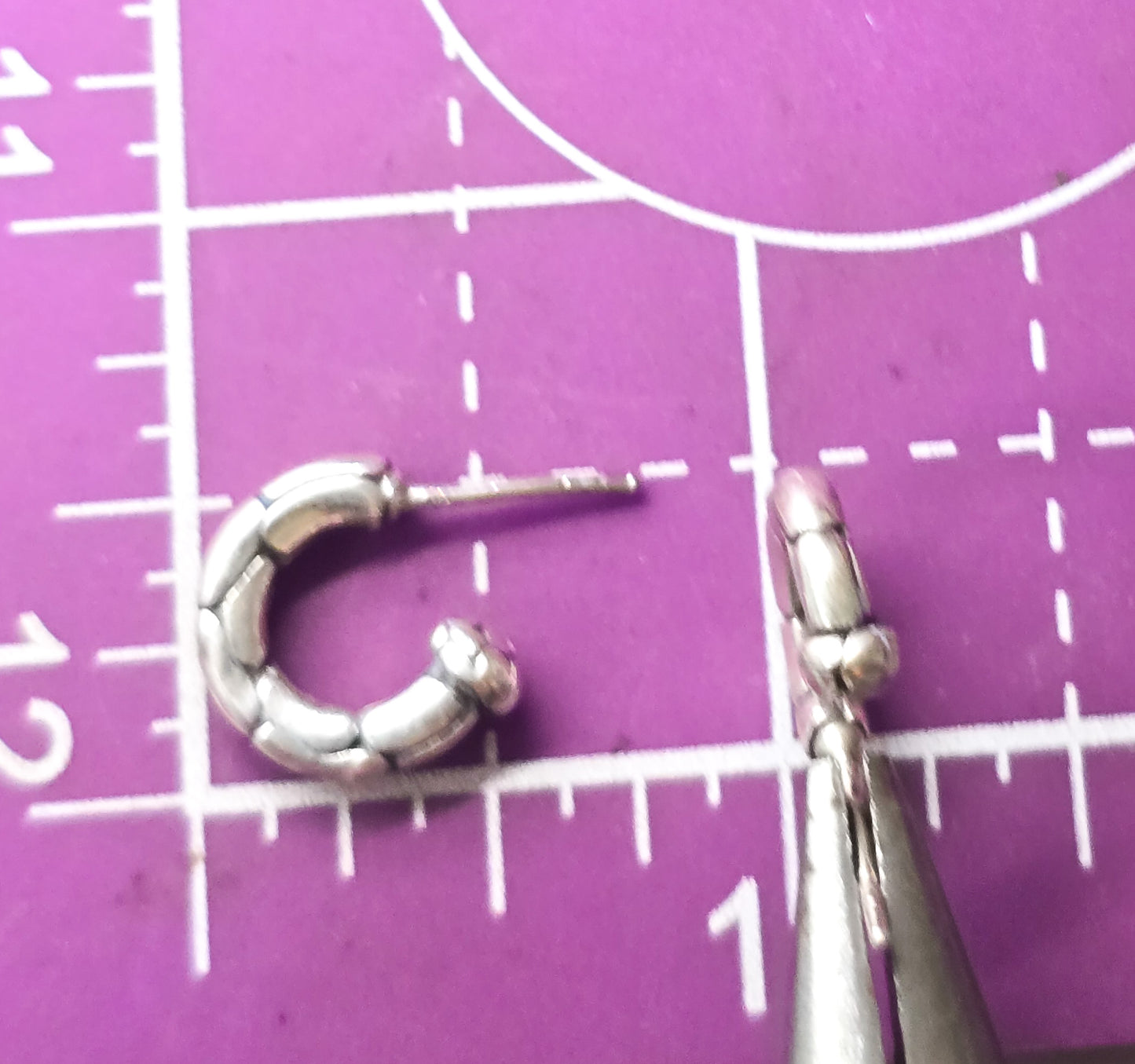 Pebble embossed half hoop sterling silver post earrings