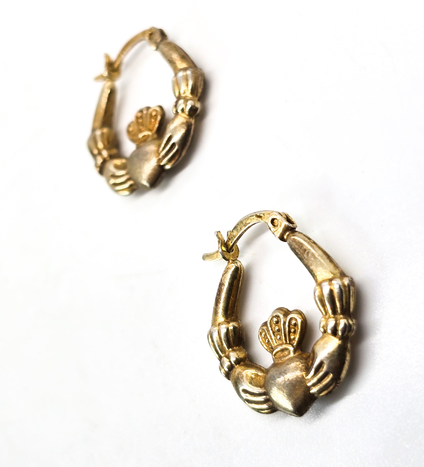 Claddagh HAN gold over sterling silver vermeil lever back vintage hoop earrings