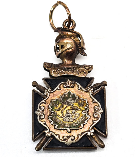 Woodman of the World Antique gold filled heraldic knight Fraternal Watch Fob