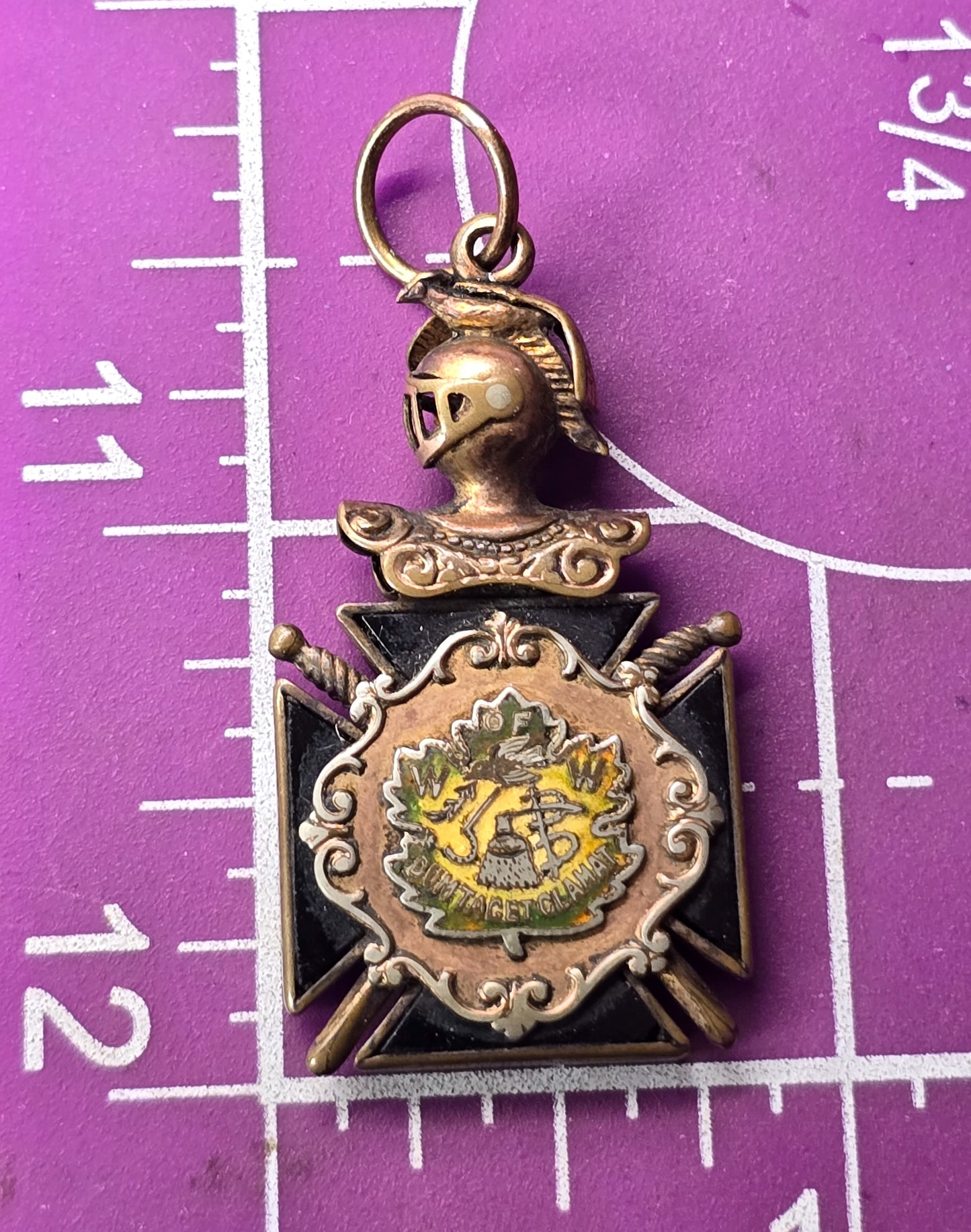 Woodman of the World Antique gold filled heraldic knight Fraternal Watch Fob