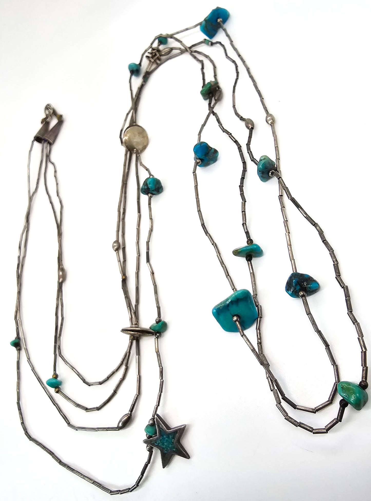 Fetish Heishi turquoise nugget Native American Liquid silver graduated vintage necklace
