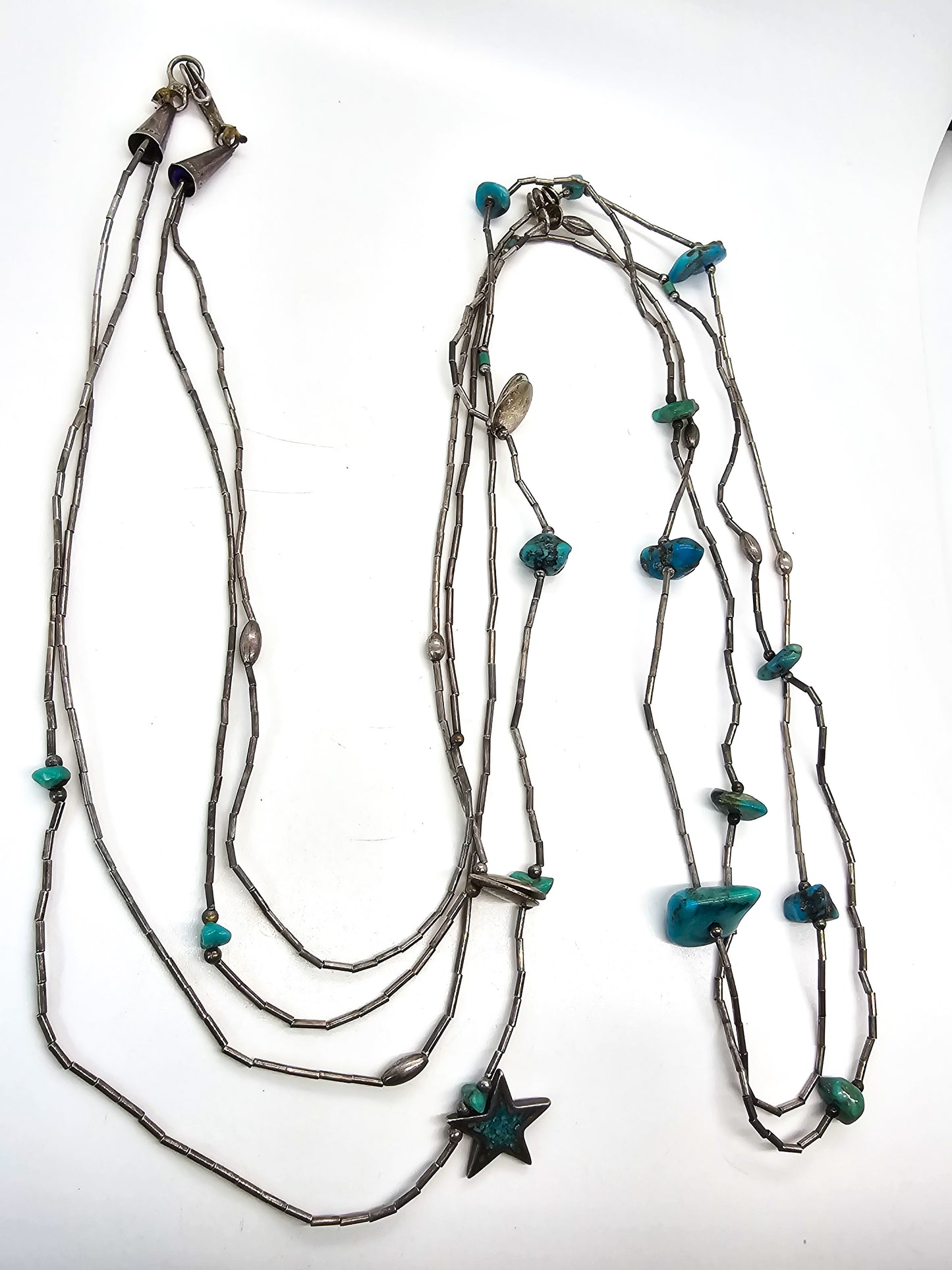 Fetish Heishi turquoise nugget Native American Liquid silver graduated vintage necklace