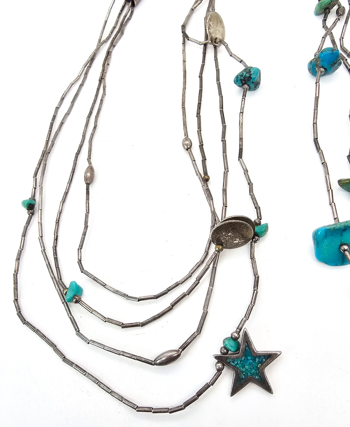 Fetish Heishi turquoise nugget Native American Liquid silver graduated vintage necklace