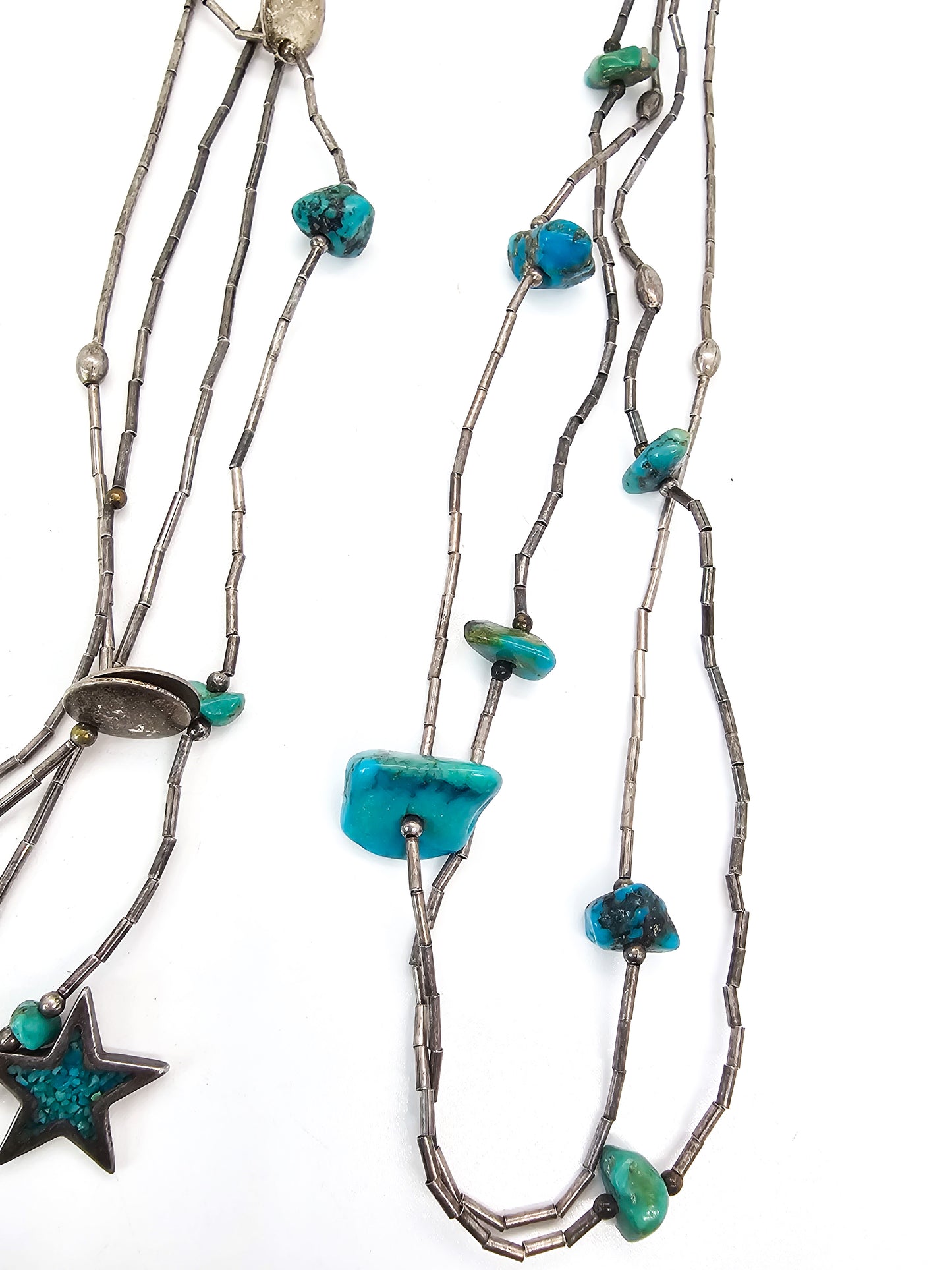 Fetish Heishi turquoise nugget Native American Liquid silver graduated vintage necklace