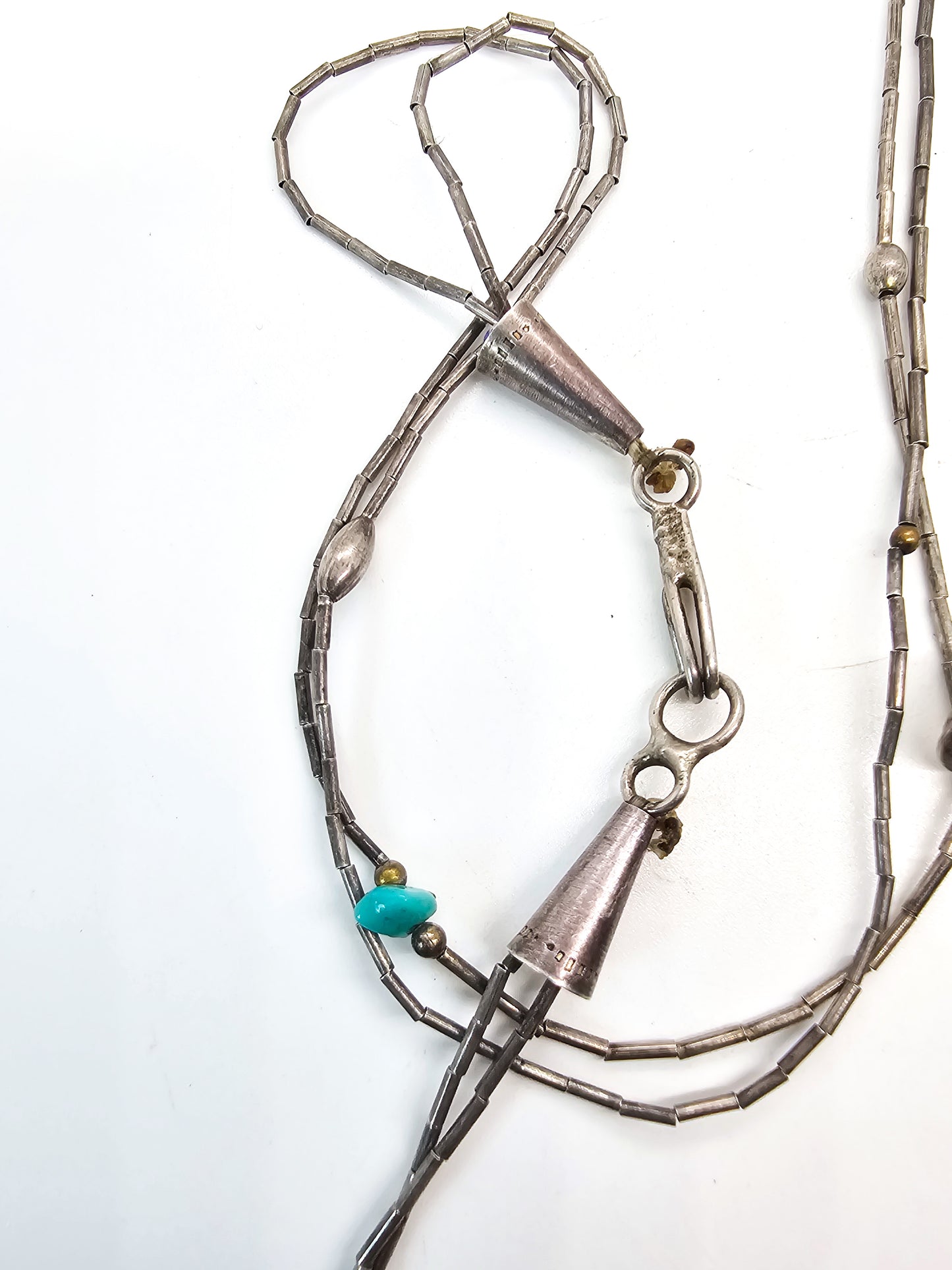 Fetish Heishi turquoise nugget Native American Liquid silver graduated vintage necklace