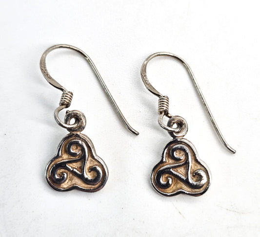 Triskele Trinity Knot Celtic vintage drop sterling silver earrings