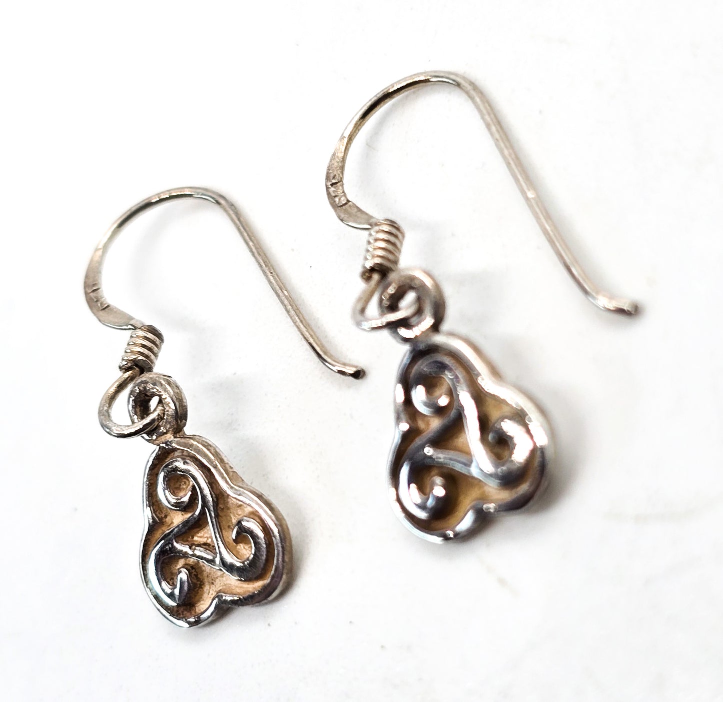 Triskele Trinity Knot Celtic vintage drop sterling silver earrings