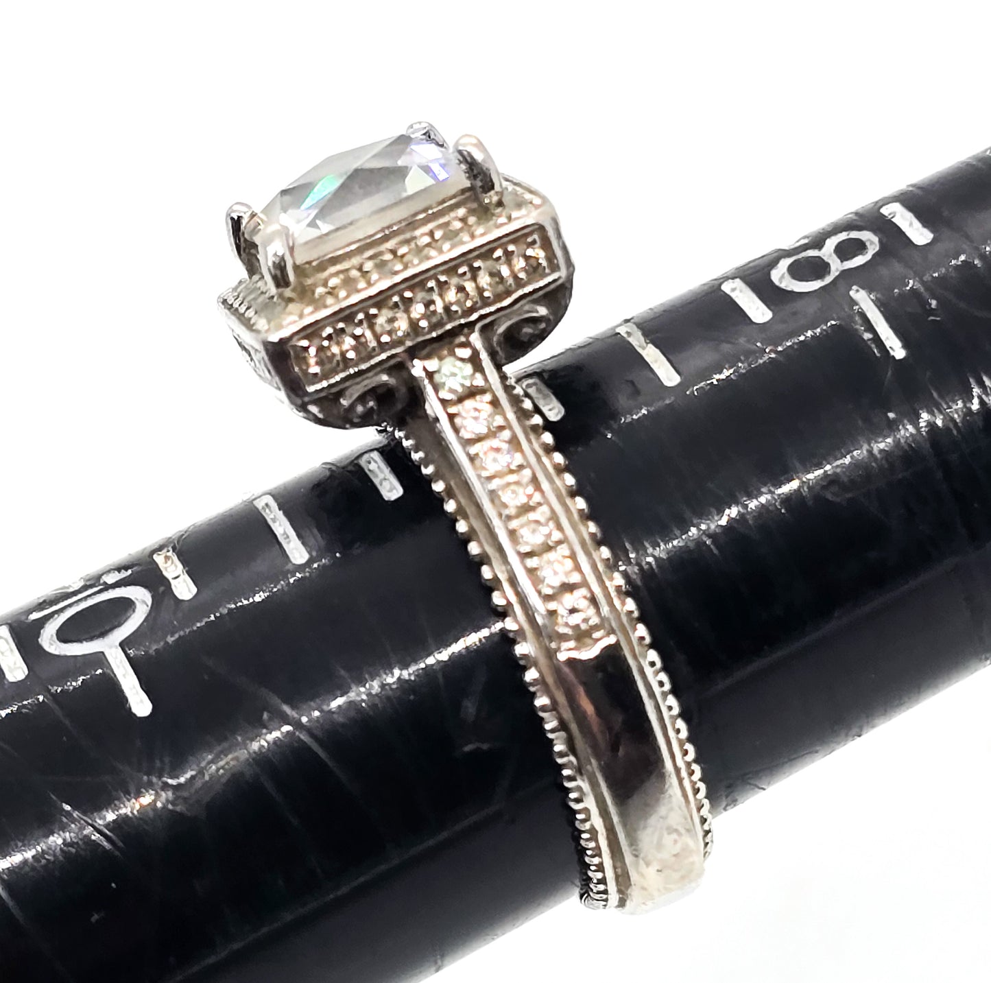 Tycoon Cubic Zirconia Princess cut high end sterling silver ring size 9