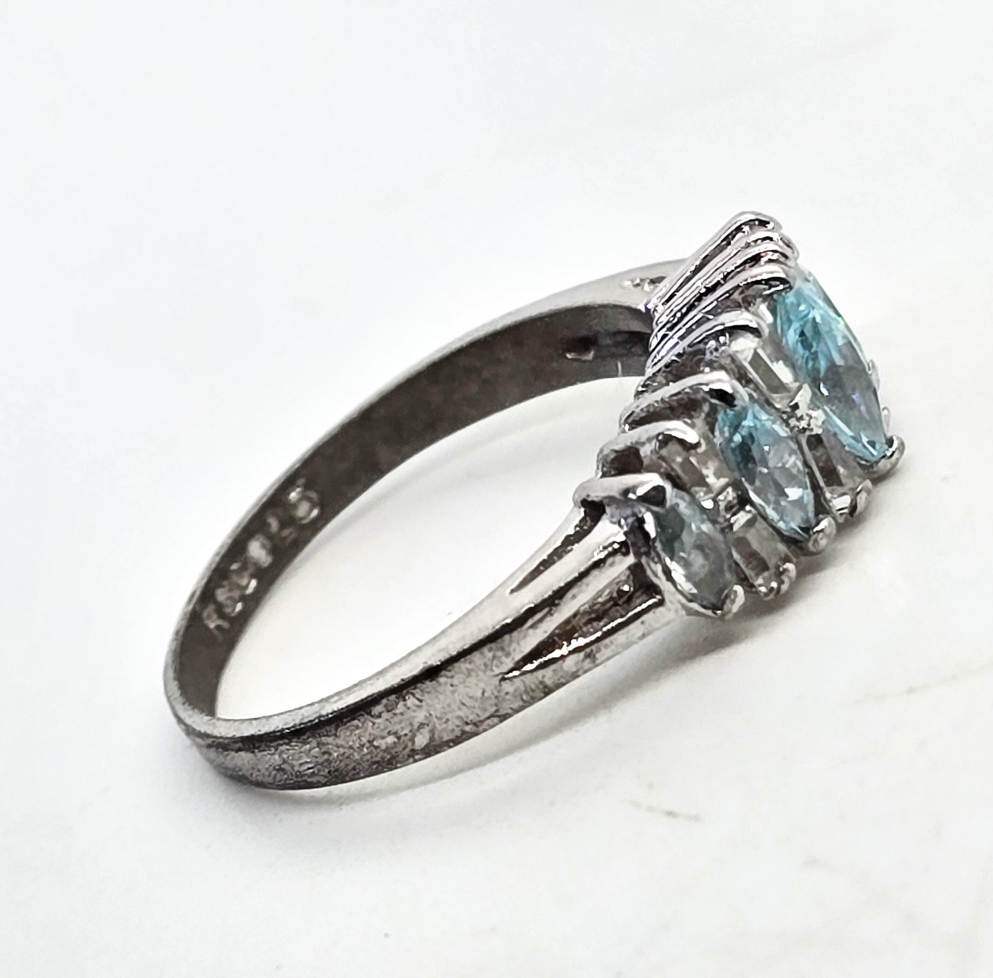 RSC Blue aqua synthetic glass marquis cut sterling silver vintage ring size 6