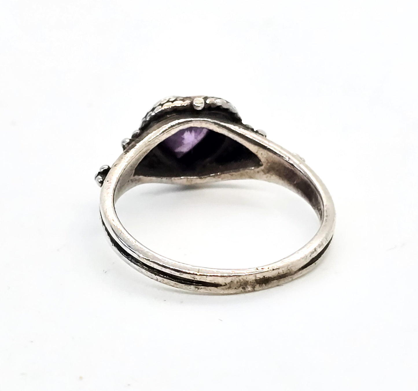 SE Purple heart Cubic Zirconia CZ brilliant tribal vintage sterling silver ring size 7