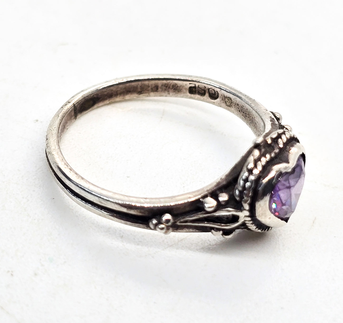 SE Purple heart Cubic Zirconia CZ brilliant tribal vintage sterling silver ring size 7