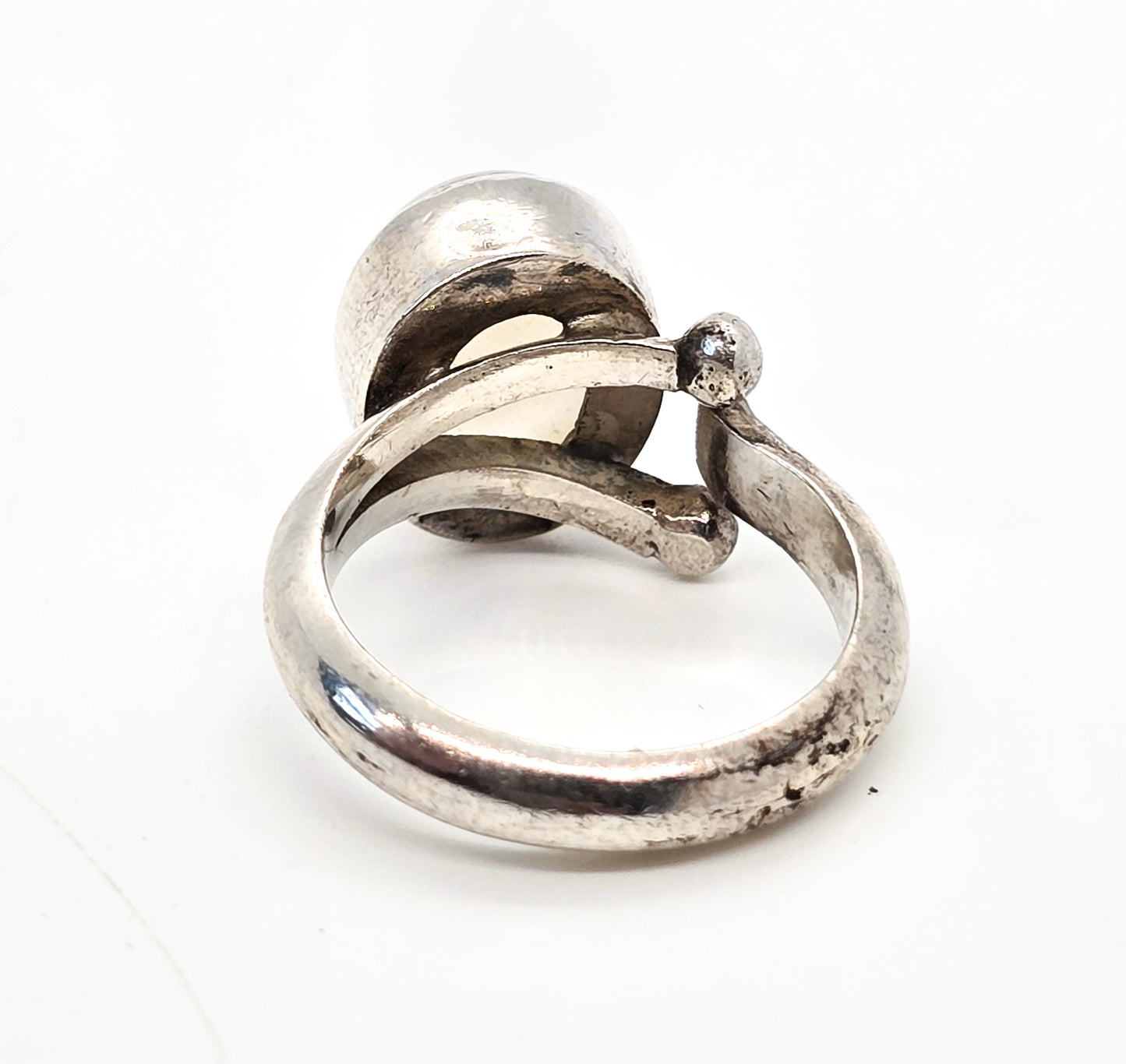 Sajen Moon Face carved Mother of Pearl sterling silver ring size 6