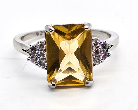 Citrine colored Cubic Zirconia 6ct sterling silver large statement ring size 12