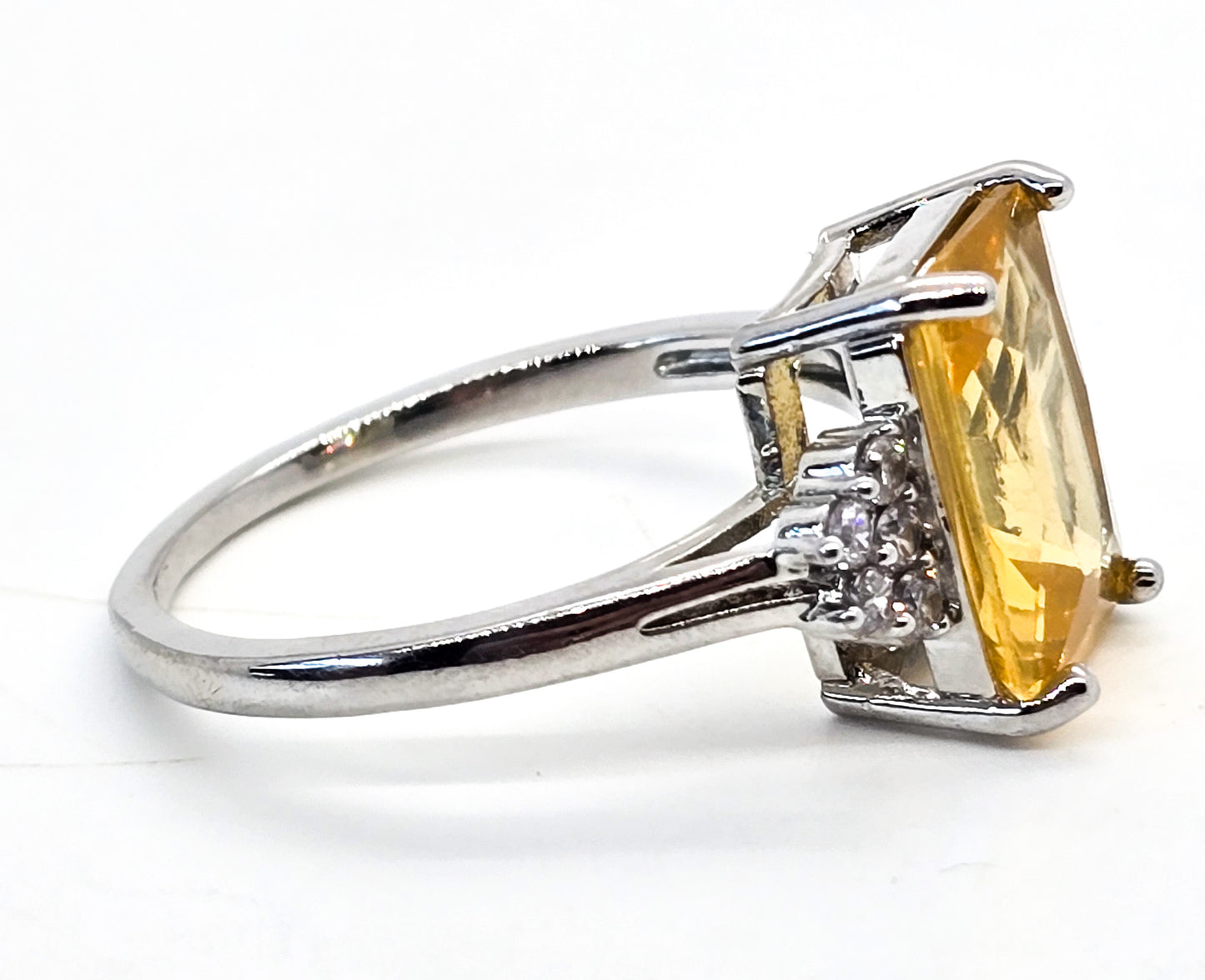 Citrine colored Cubic Zirconia 6ct sterling silver large statement ring size 12