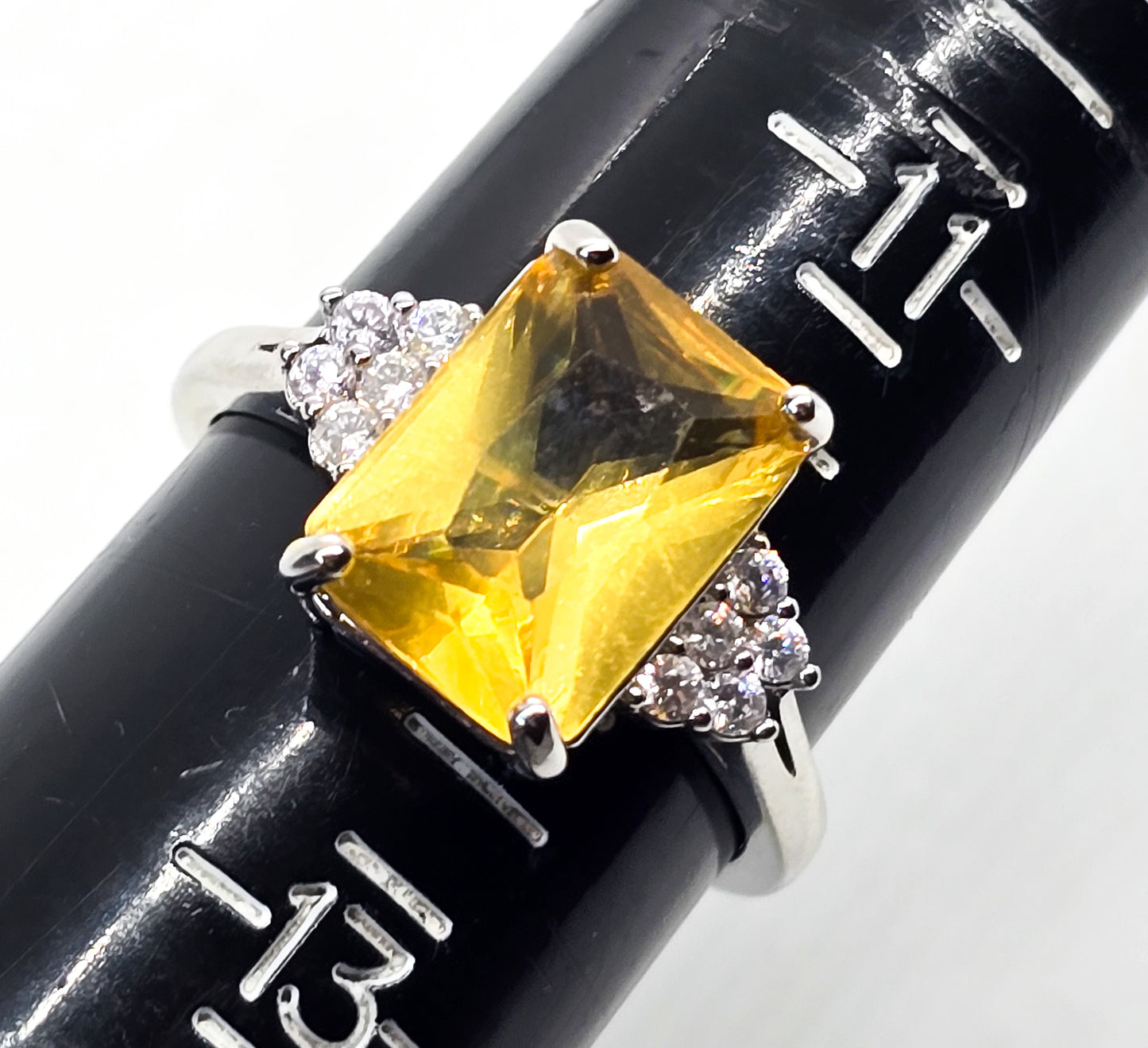 Citrine colored Cubic Zirconia 6ct sterling silver large statement ring size 12