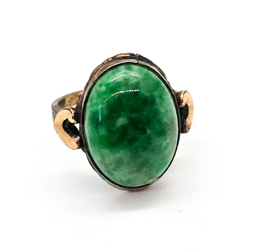 Clark and Coombs green jade gemstone antique Art Deco ring size 8