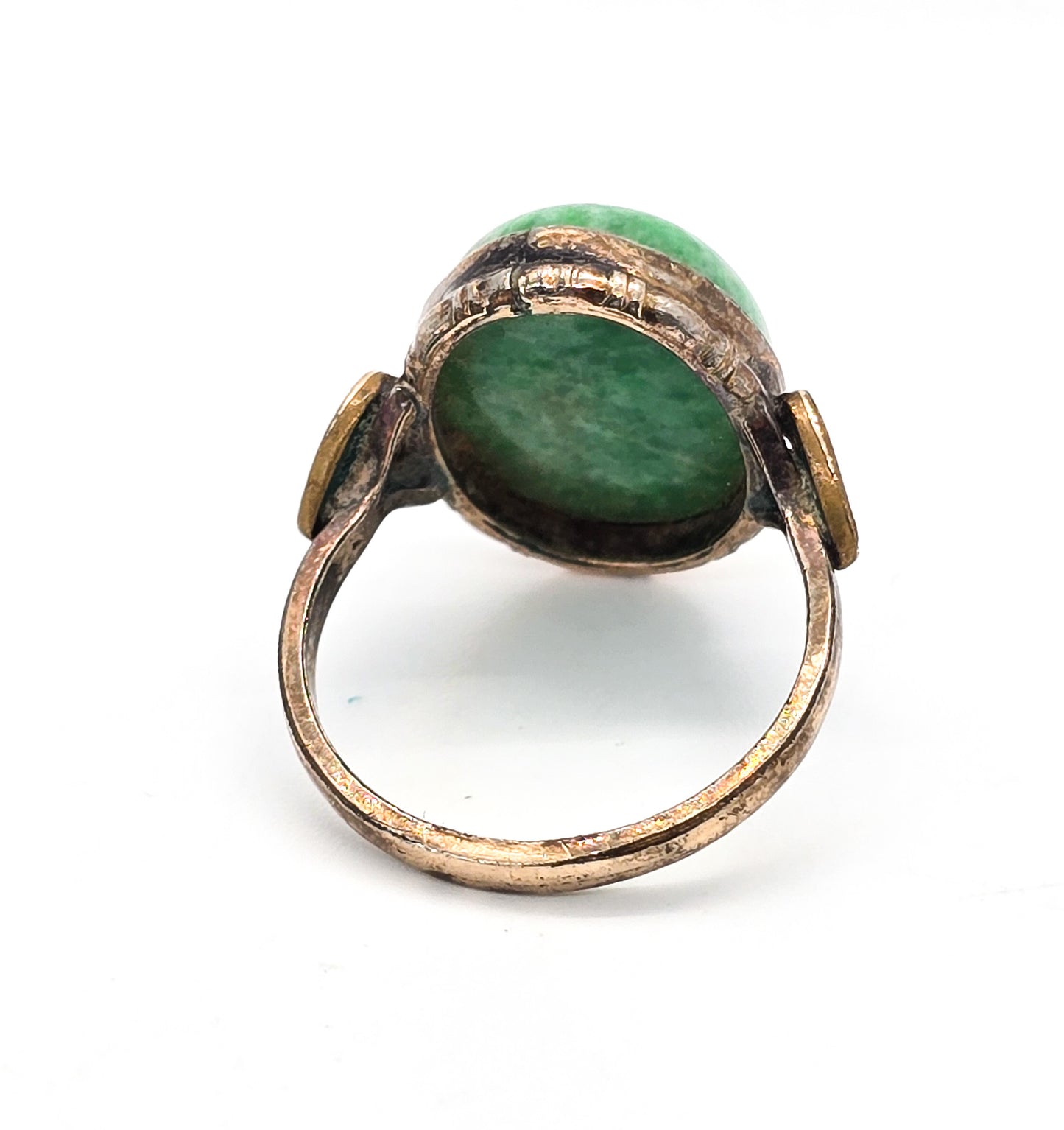 Clark and Coombs green jade gemstone antique Art Deco ring size 8