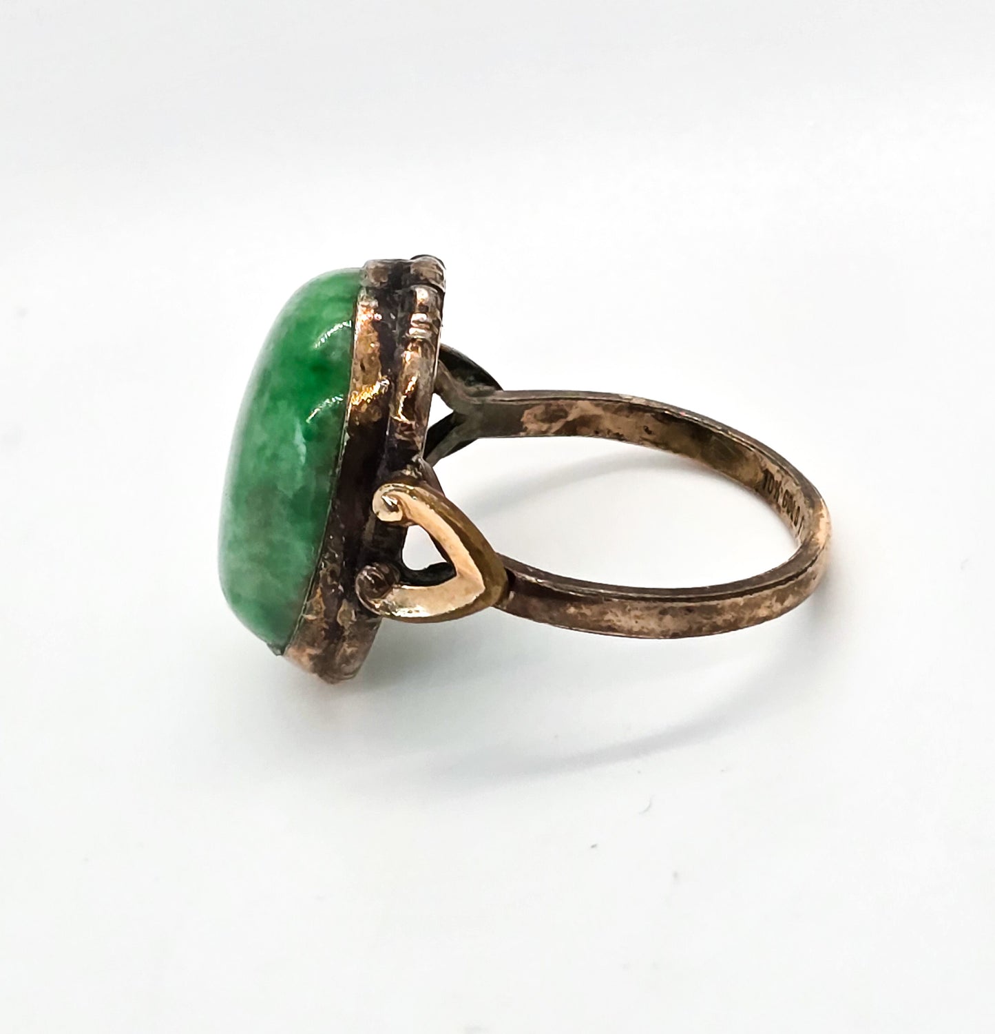 Clark and Coombs green jade gemstone antique Art Deco ring size 8