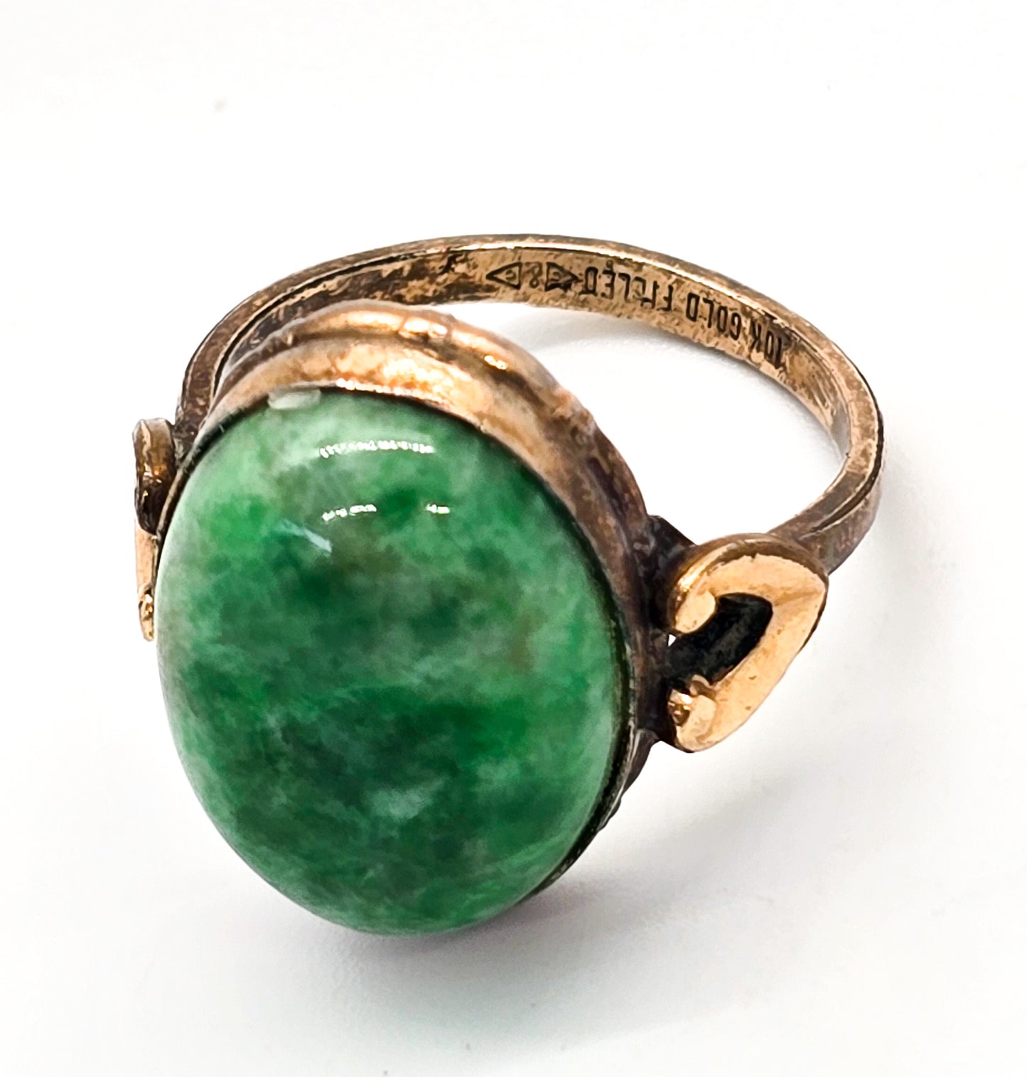 Clark and Coombs green jade gemstone antique Art Deco ring size 8