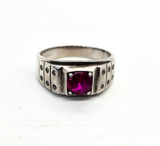 RP Ruby thick band sterling silver cubic zirconia men's signet ring size 12