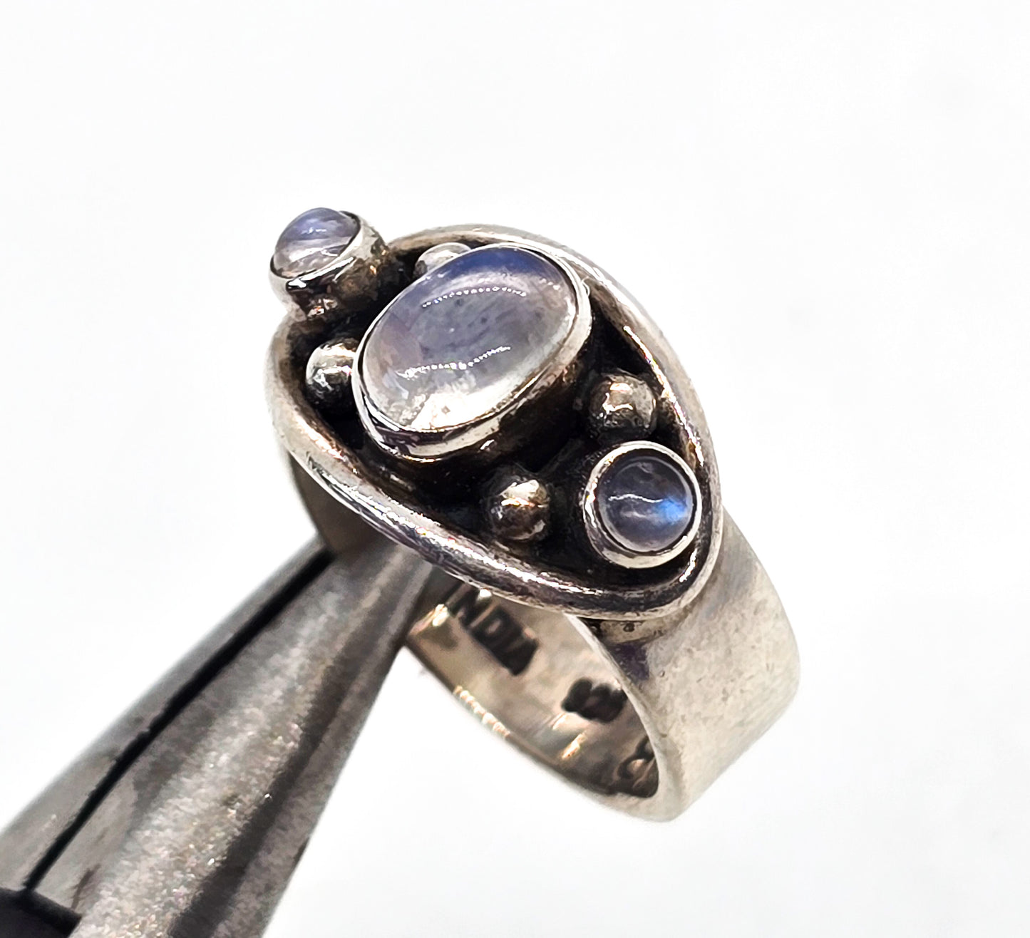 Nicky Butler NB Moonstone three stone sterling silver ring size 5 INDIA RETIRED